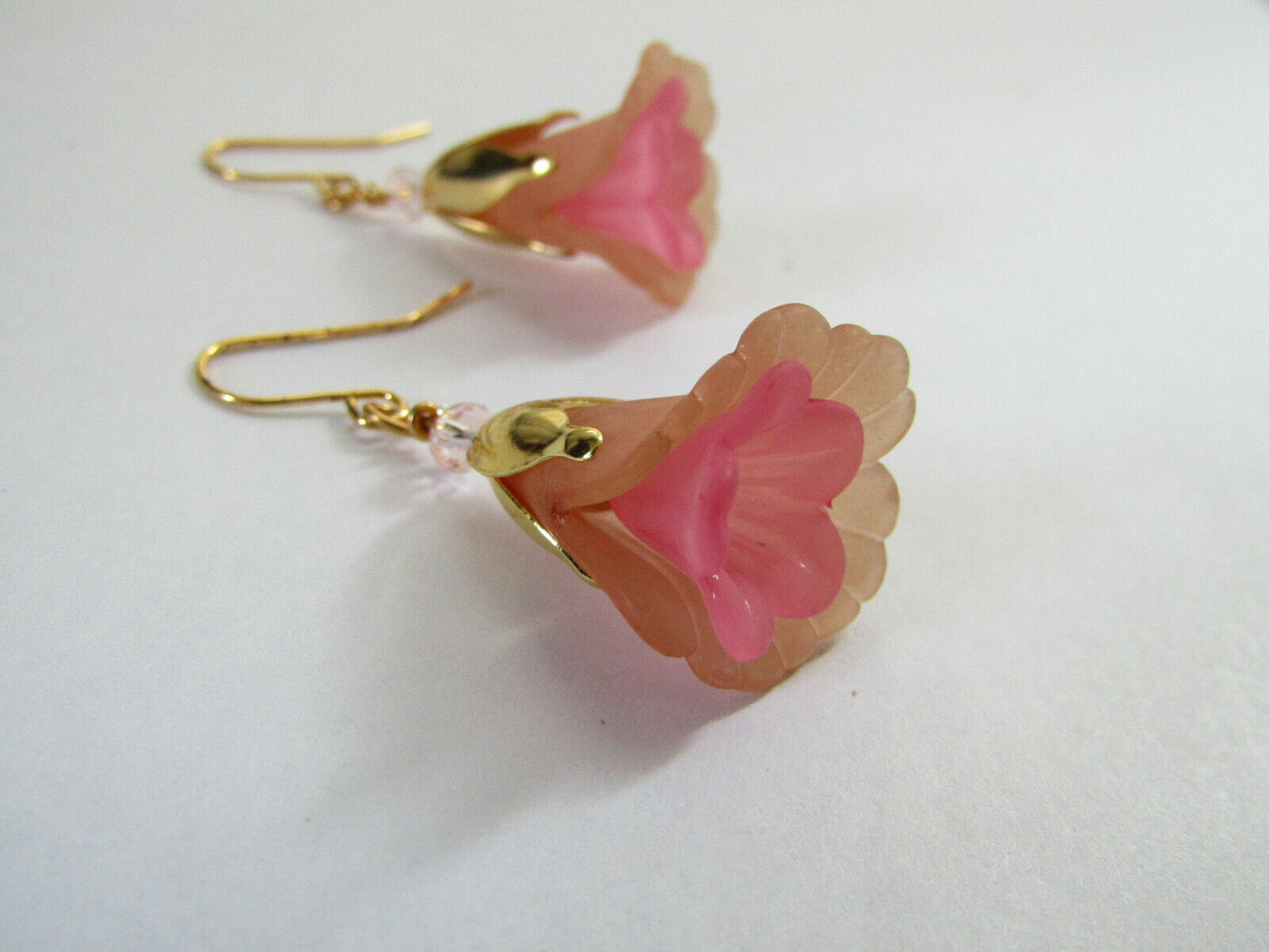 Flower Earrings Beige/Pink Tulip Cala Lily Gold Dangle Earrings Usa Handmade - Bad Apple Designs Jewelry