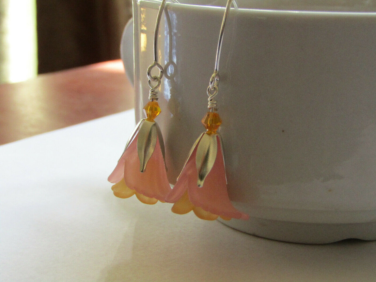 Flower Earrings Pink Orange Tulip Cala Lily Silver Dangle Earrings Usa Handmade - Bad Apple Designs Jewelry