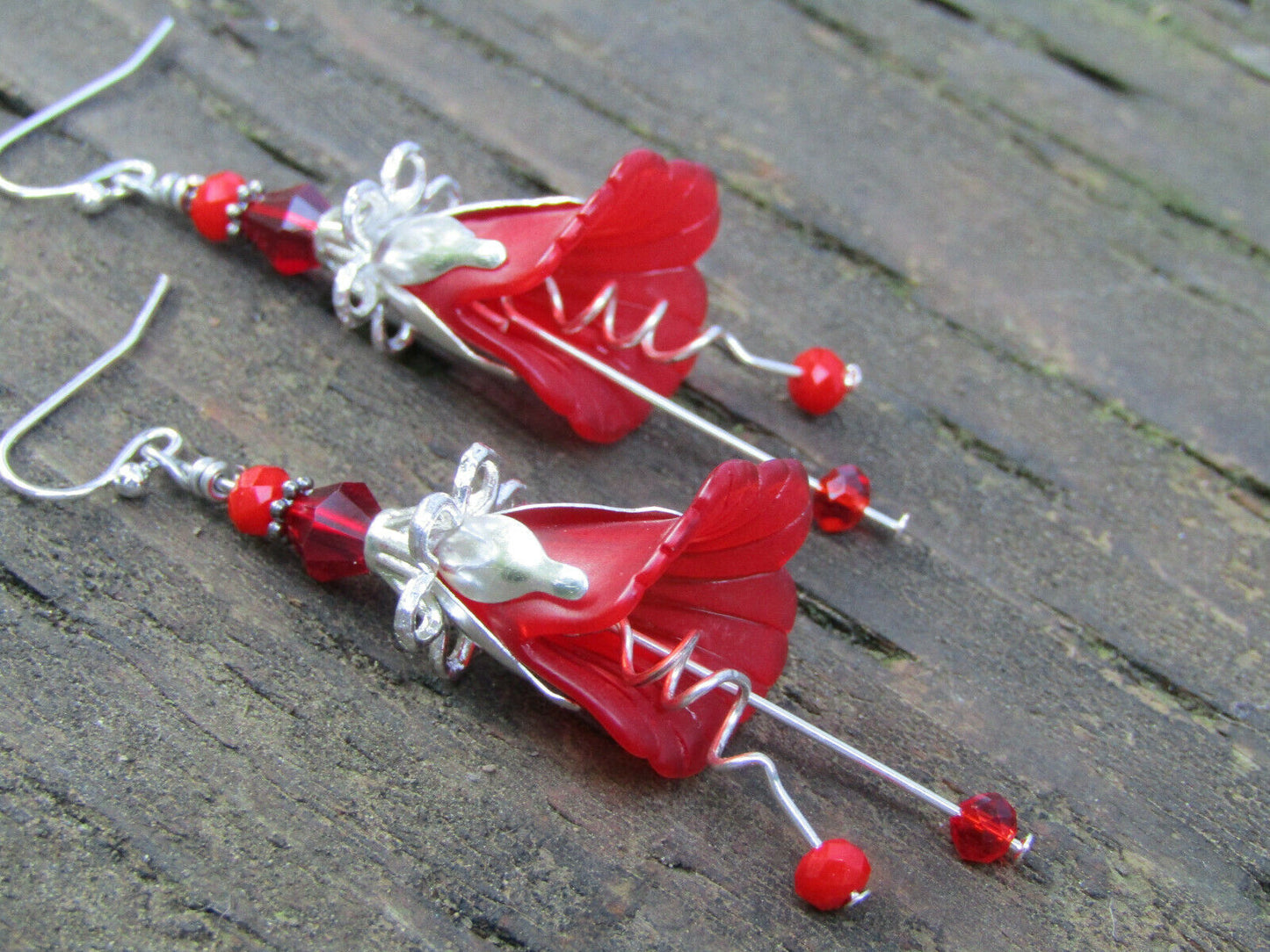 Flower Earrings Red Tulip Cala Lily Silver Dangle Earrings Usa Handmade - Bad Apple Designs Jewelry