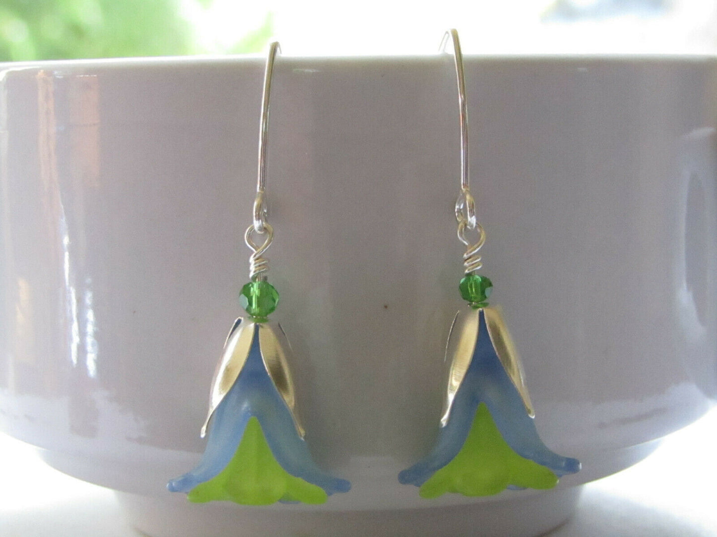 FLOWER EARRINGS Blue Green Tulip Cala Lily Silver Dangle Earrings USA HANDMADE2 - Bad Apple Designs Jewelry