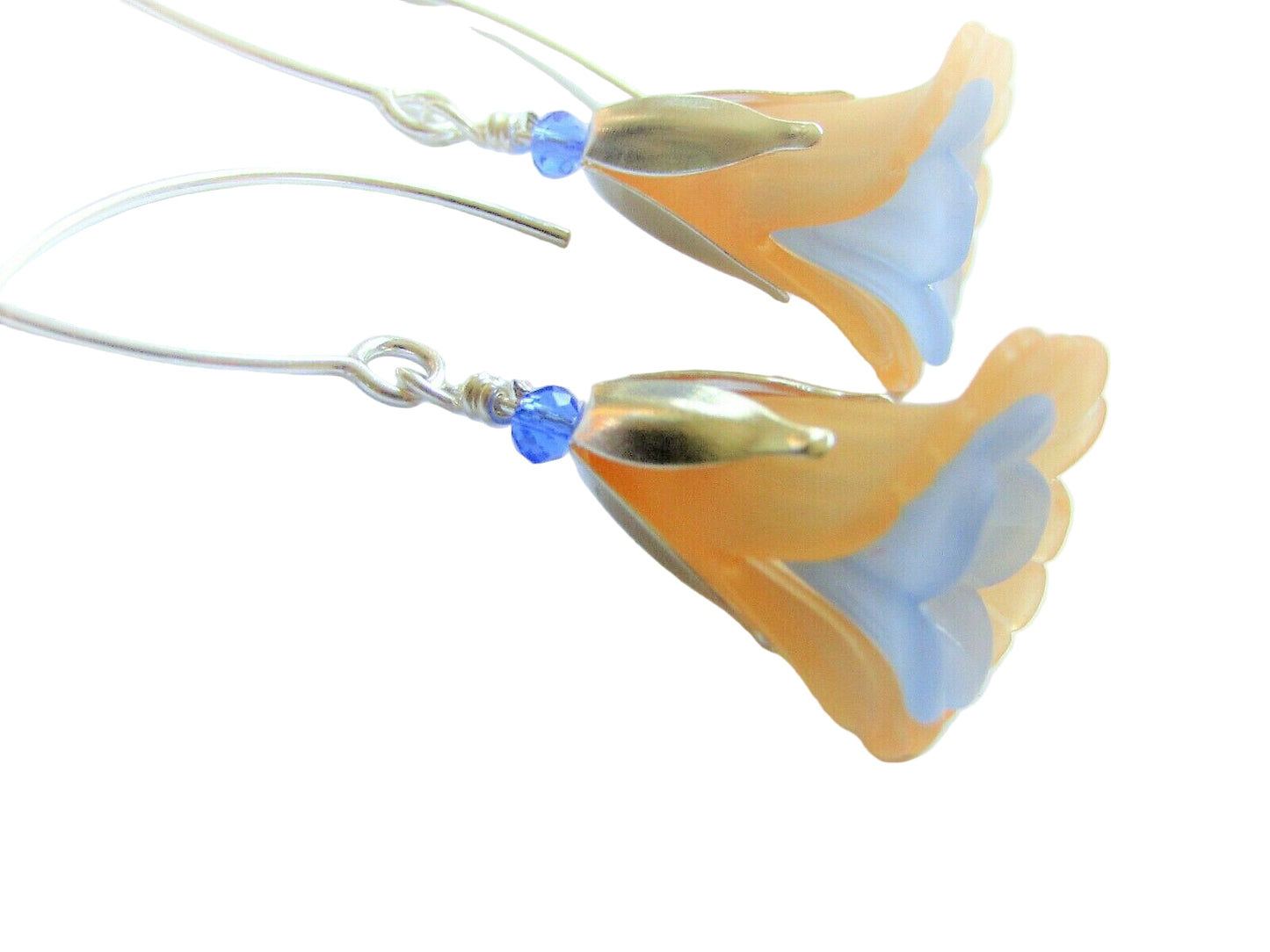 Flower Earrings Orange Blue Tulip Cala Lily Silver Dangle Earrings Usa Handmade2 - Bad Apple Designs Jewelry