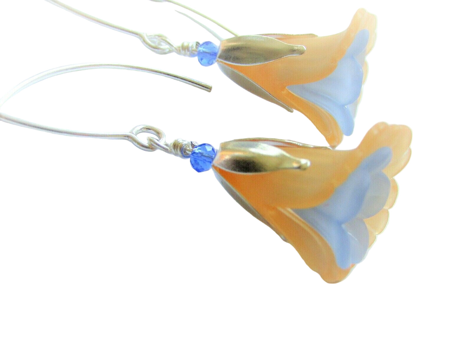 Flower Earrings Orange Blue Tulip Cala Lily Silver Dangle Earrings Usa Handmade2 - Bad Apple Designs Jewelry