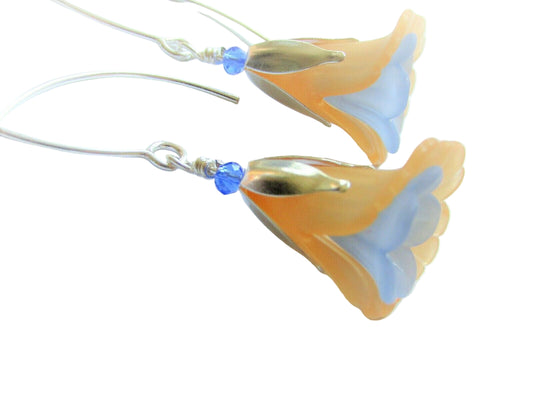 Flower Earrings Orange Blue Tulip Cala Lily Silver Dangle Earrings Usa Handmade2 - Bad Apple Designs Jewelry