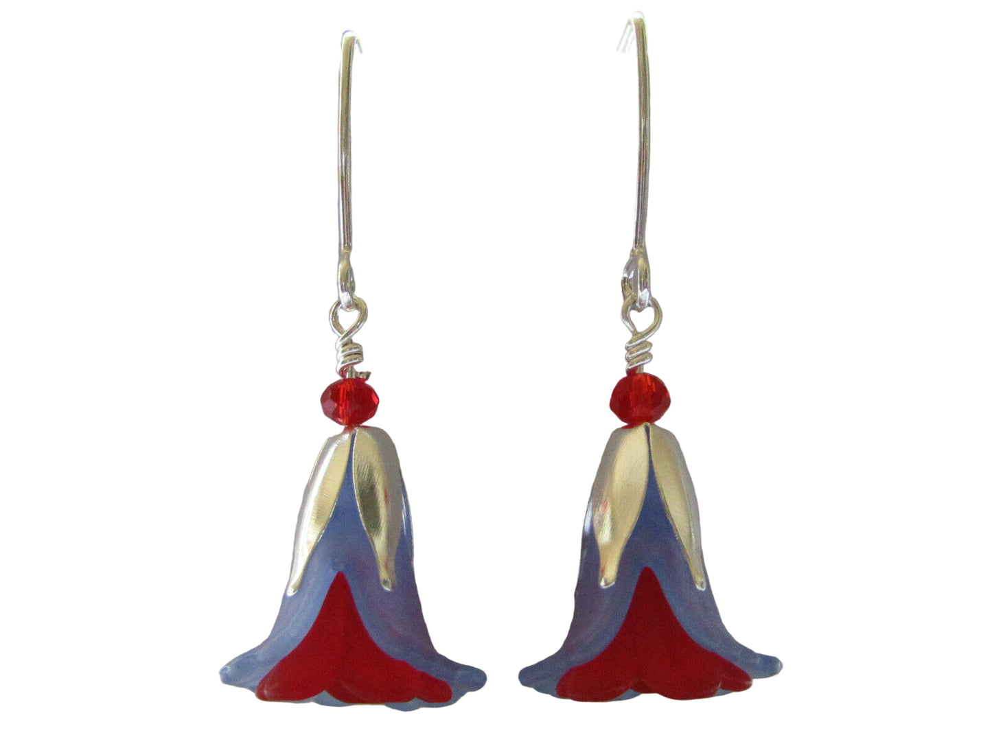 Flower Earrings Blue Red Tulip Cala Lily Silver Dangle Earrings Usa Handmade2 - Bad Apple Designs Jewelry