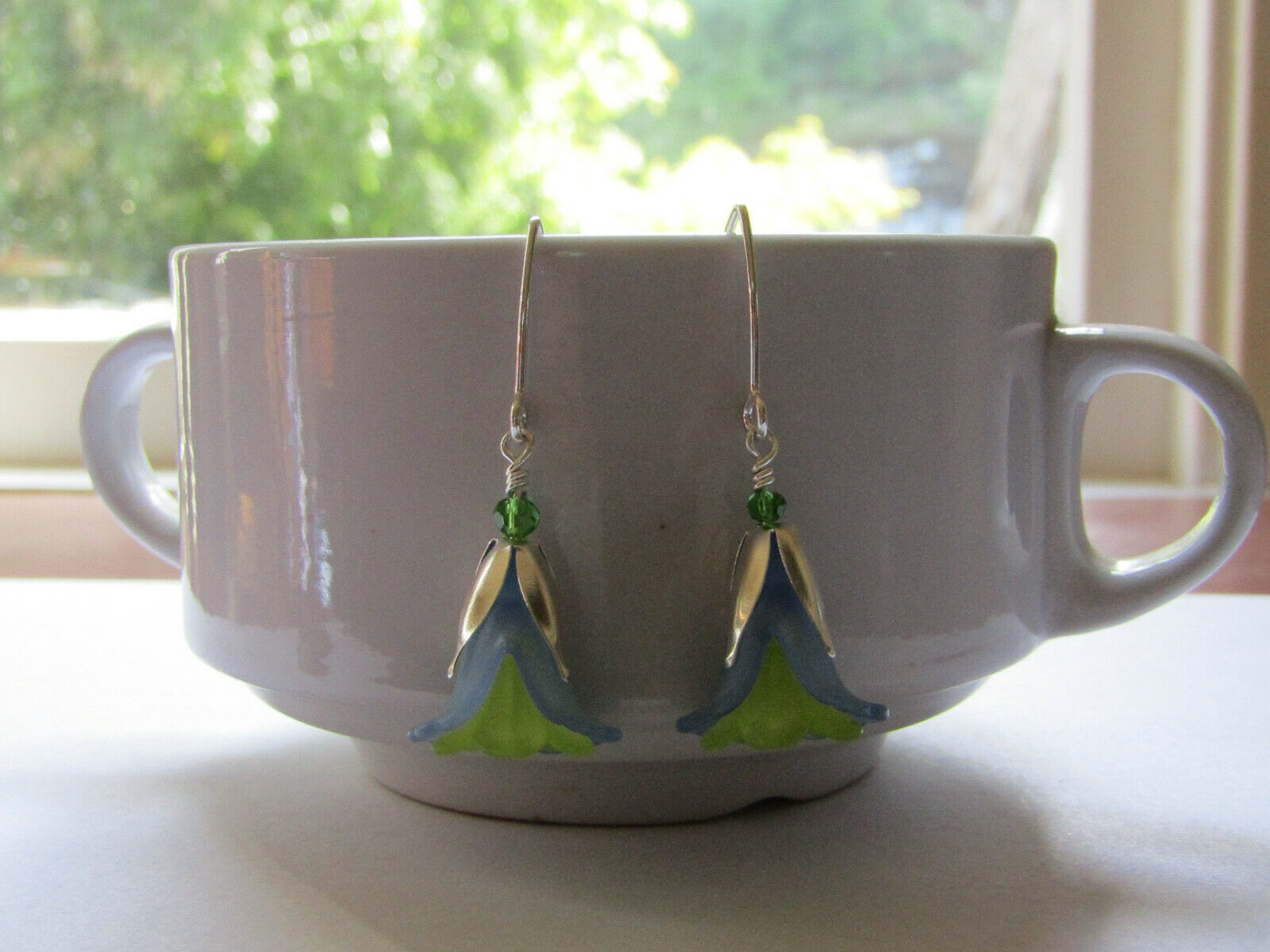 FLOWER EARRINGS Blue Green Tulip Cala Lily Silver Dangle Earrings USA HANDMADE2 - Bad Apple Designs Jewelry