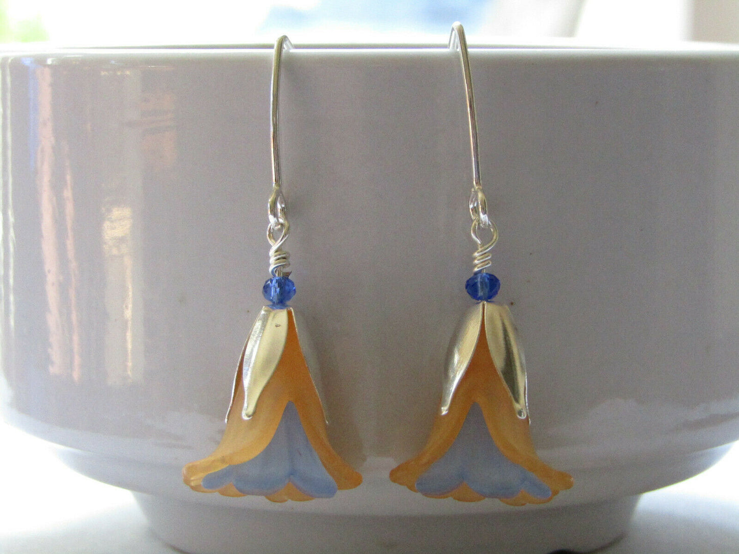 Flower Earrings Orange Blue Tulip Cala Lily Silver Dangle Earrings Usa Handmade2 - Bad Apple Designs Jewelry