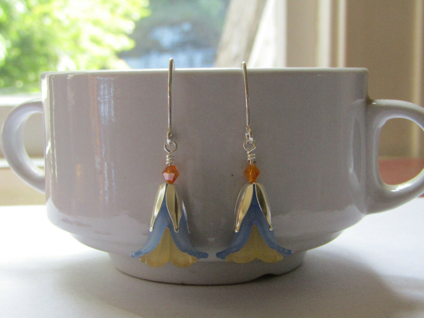 FLOWER EARRINGS Blue OrangeTulip Cala Lily Silver Dangle Earrings USA HANDMADE2 - Bad Apple Designs Jewelry