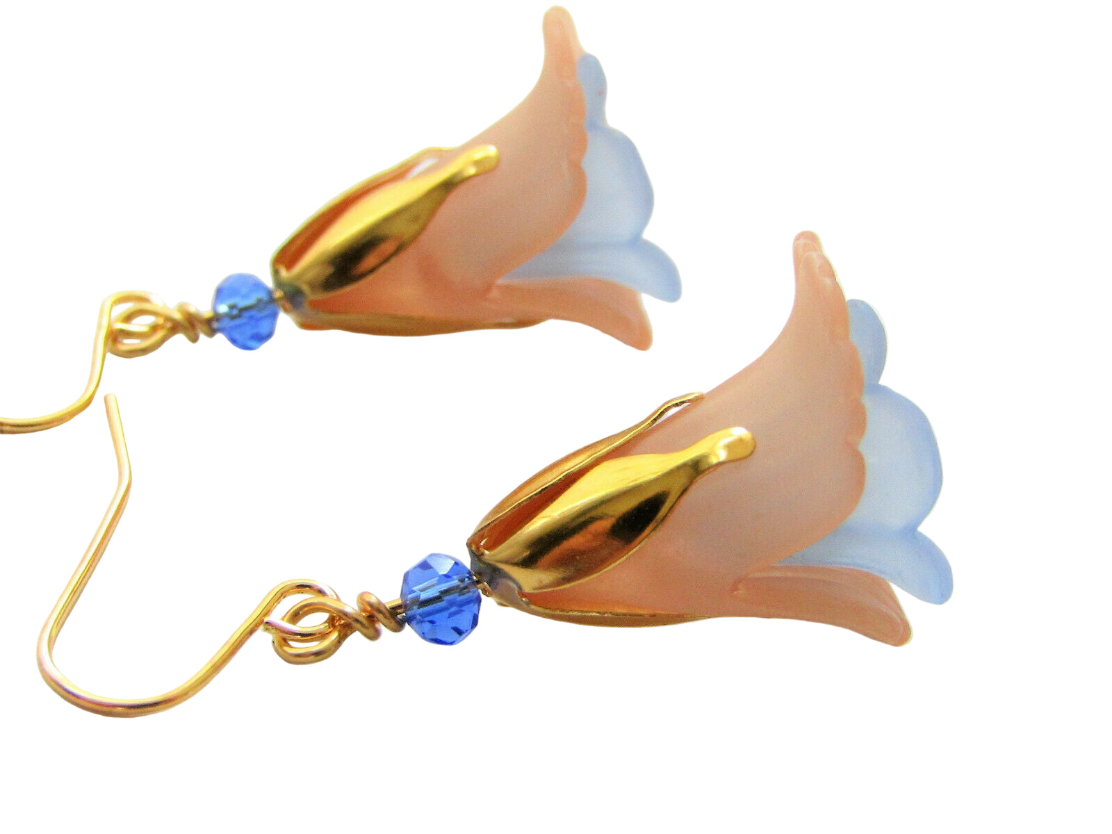 Flower Earrings Beige/Blue Tulip Cala Lily Gold Dangle Earrings Usa Handmade - Bad Apple Designs Jewelry