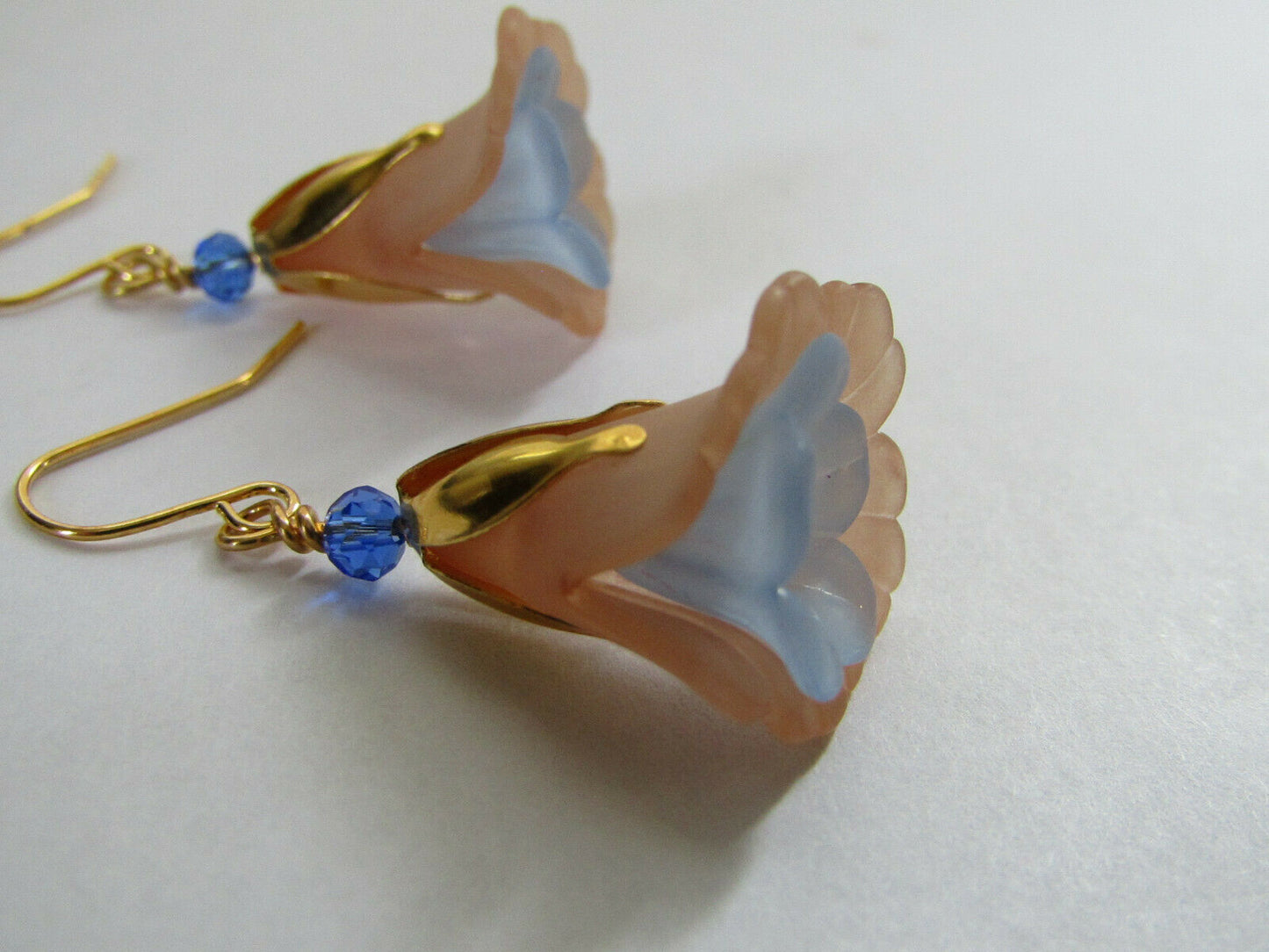 Flower Earrings Beige/Blue Tulip Cala Lily Gold Dangle Earrings Usa Handmade - Bad Apple Designs Jewelry