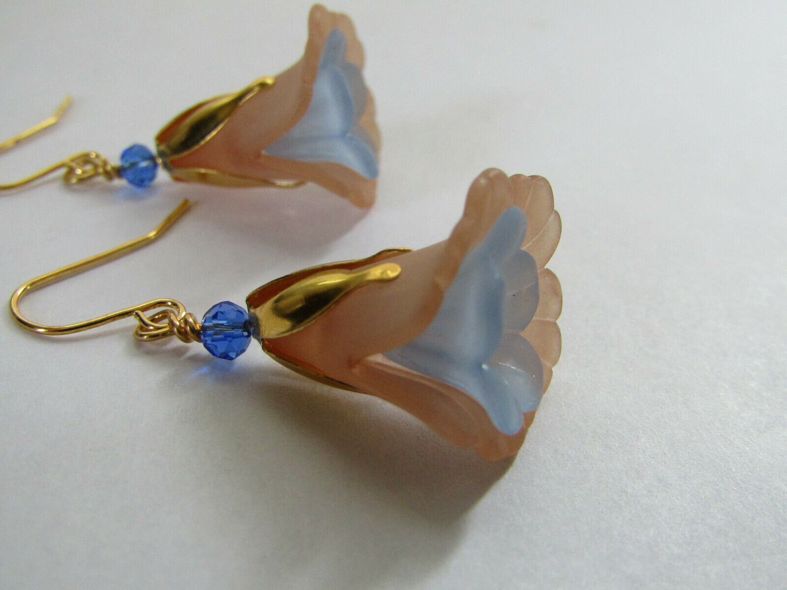 Flower Earrings Beige/Blue Tulip Cala Lily Gold Dangle Earrings Usa Handmade - Bad Apple Designs Jewelry