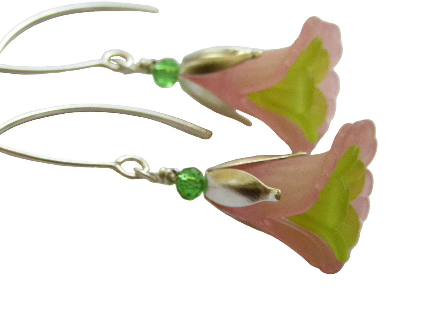 Flower Earrings Pink Green Tulip Cala Lily Silver Dangle Earrings Usa Handmade - Bad Apple Designs Jewelry
