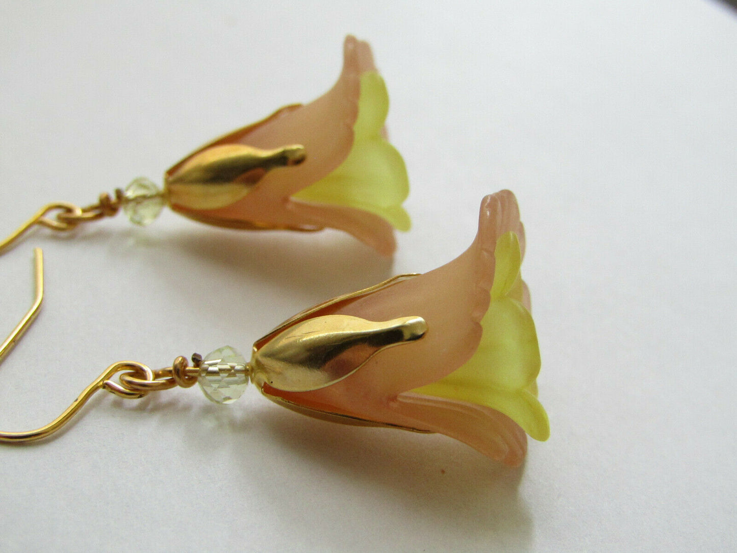 Flower Earrings Beige/Yellow Tulip Cala Lily Gold Dangle Earrings Usa Handmade - Bad Apple Designs Jewelry