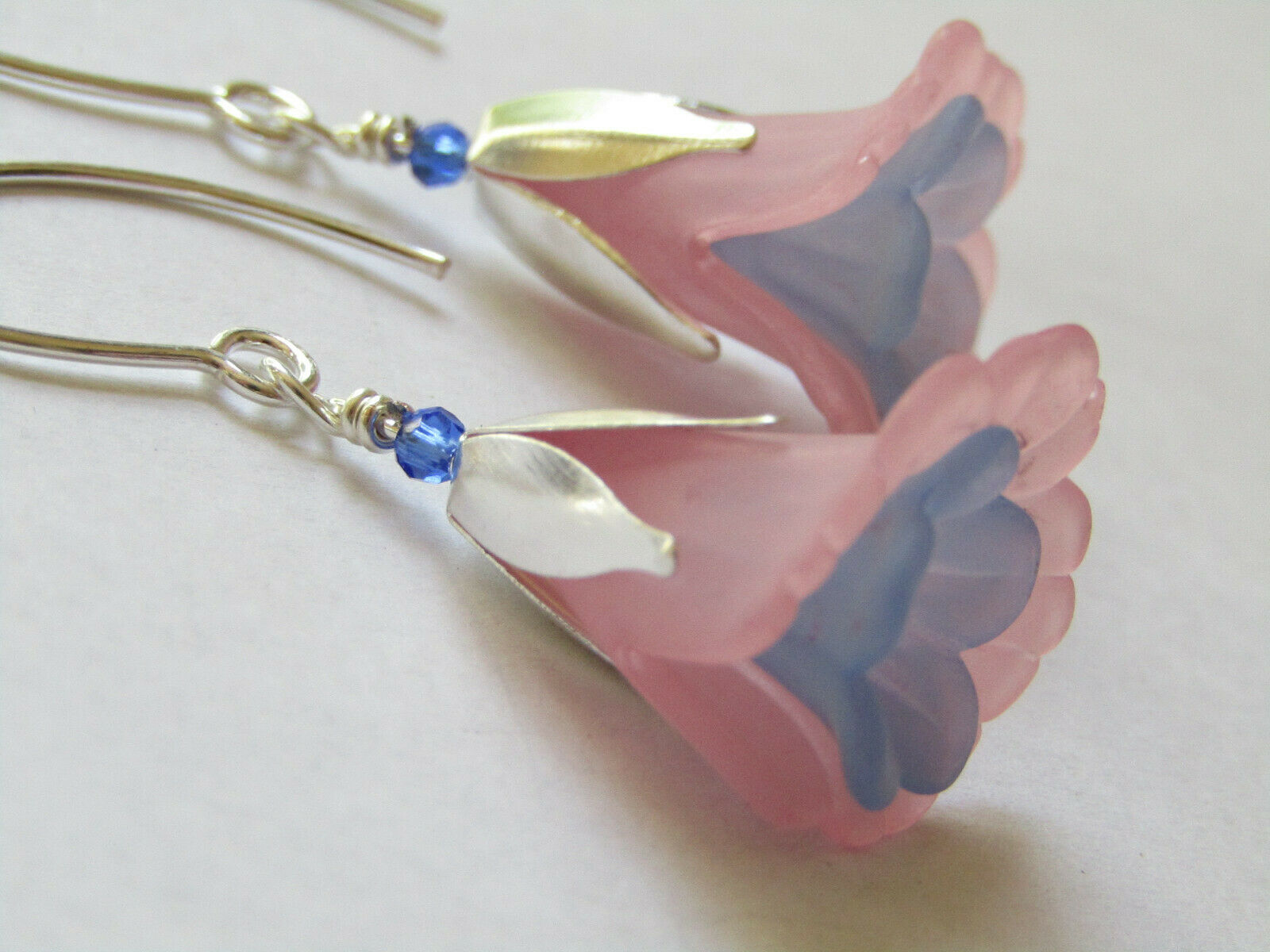 FLOWER EARRINGS Pink Blue Tulip Cala Lily Silver Dangle Earrings USA HANDMADE - Bad Apple Designs Jewelry