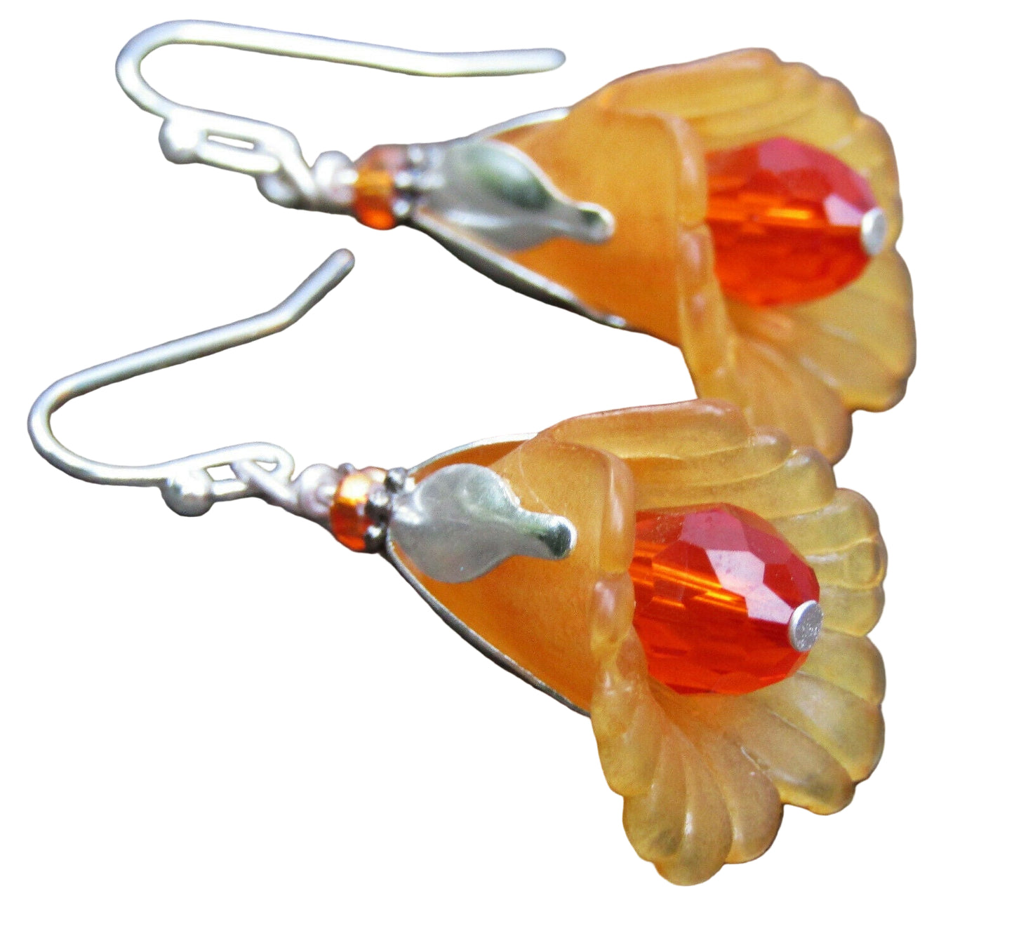 Flower Earrings Orange Tulip Cala Lily Silver Dangle Earrings Sparkling Crystal - Bad Apple Designs Jewelry