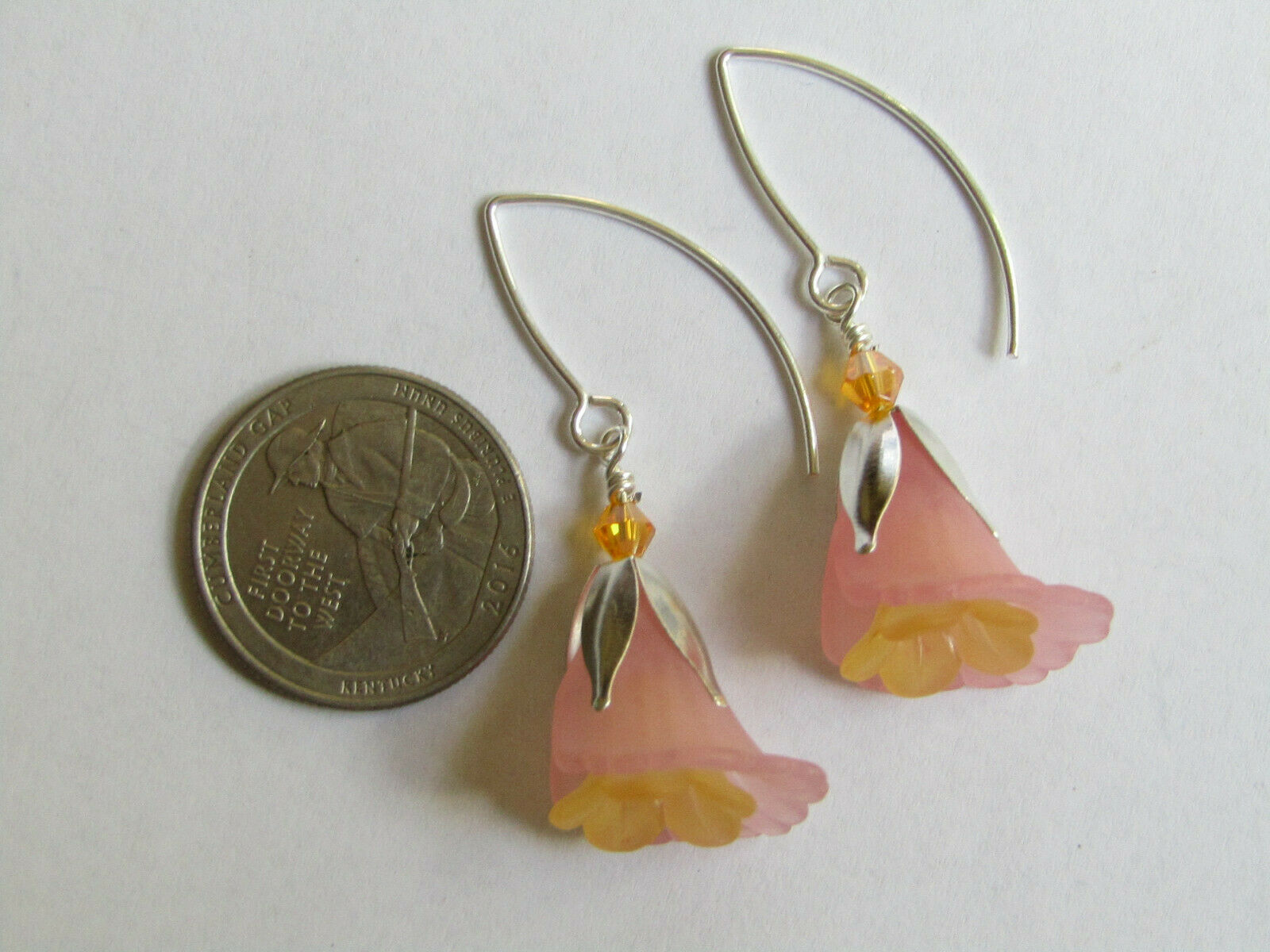 Flower Earrings Pink Orange Tulip Cala Lily Silver Dangle Earrings Usa Handmade - Bad Apple Designs Jewelry