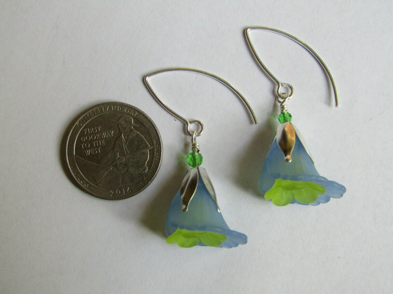 FLOWER EARRINGS Blue Green Tulip Cala Lily Silver Dangle Earrings USA HANDMADE2 - Bad Apple Designs Jewelry