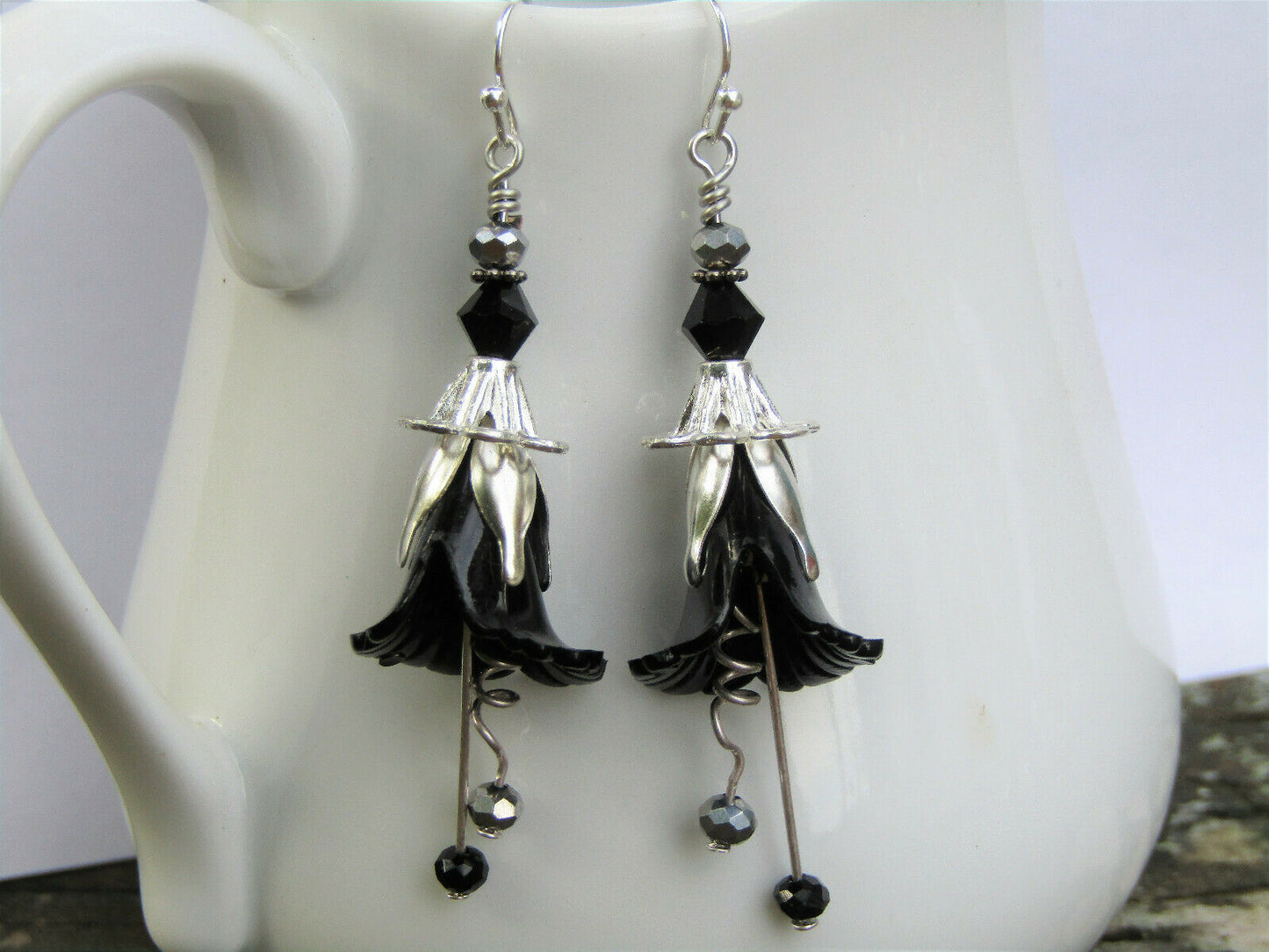Flower Earrings Black Tulip Cala Lily Silver Dangle Earrings Usa Handmade - Bad Apple Designs Jewelry