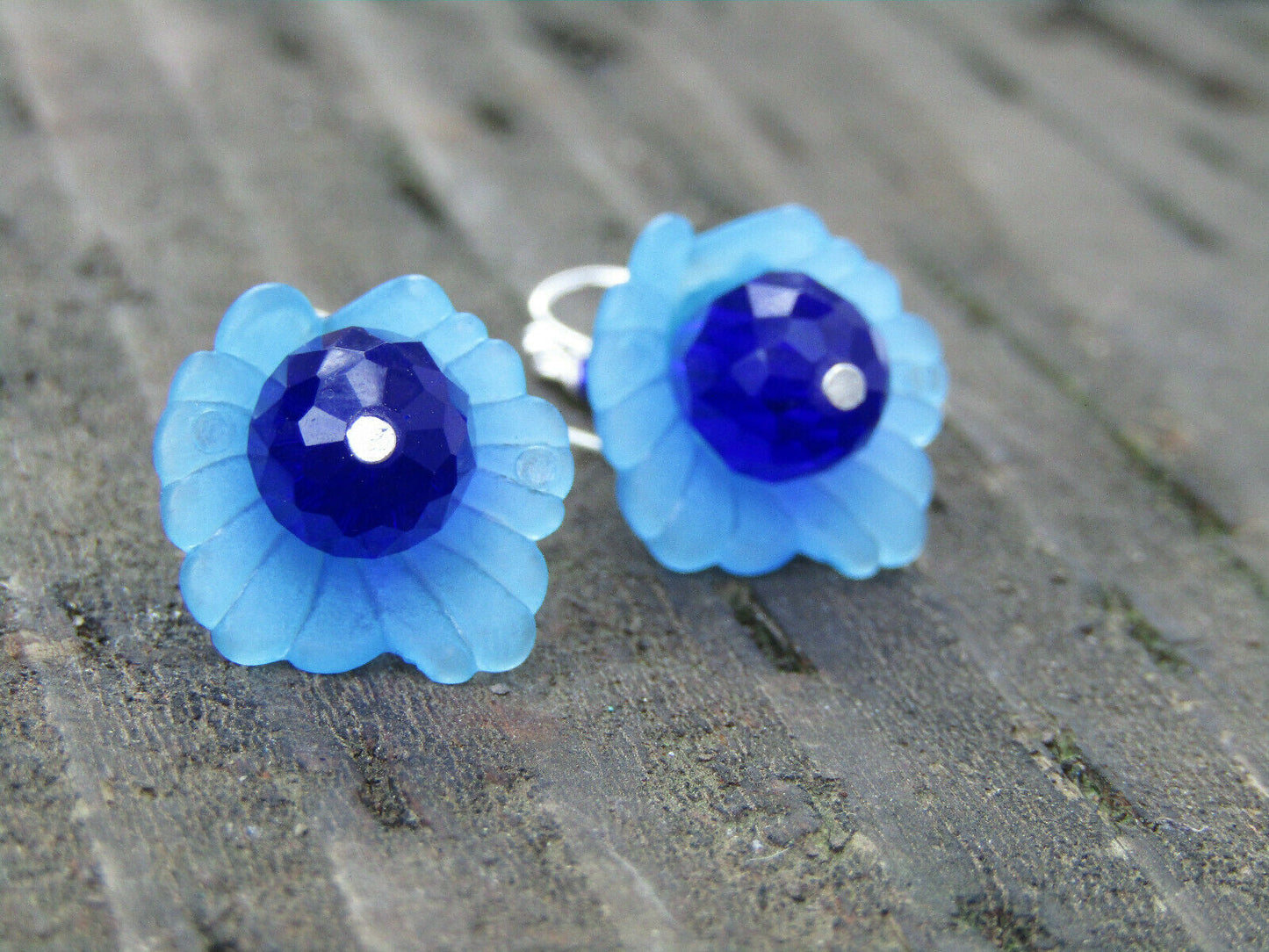 Flower Earrings BLUE Tulip Cala Lily Silver Dangle Earrings Sparkling Crystal - Bad Apple Designs Jewelry