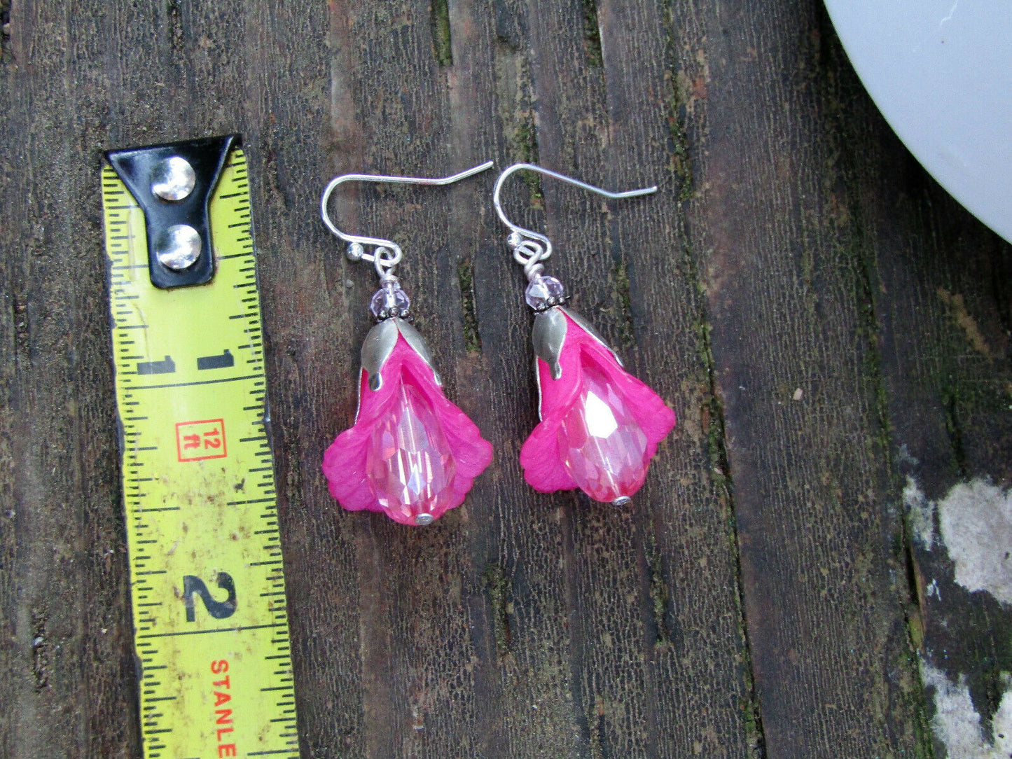 Flower Earrings Pink Tulip Cala Lily Silver Dangle Earrings Sparkling Crystal - Bad Apple Designs Jewelry