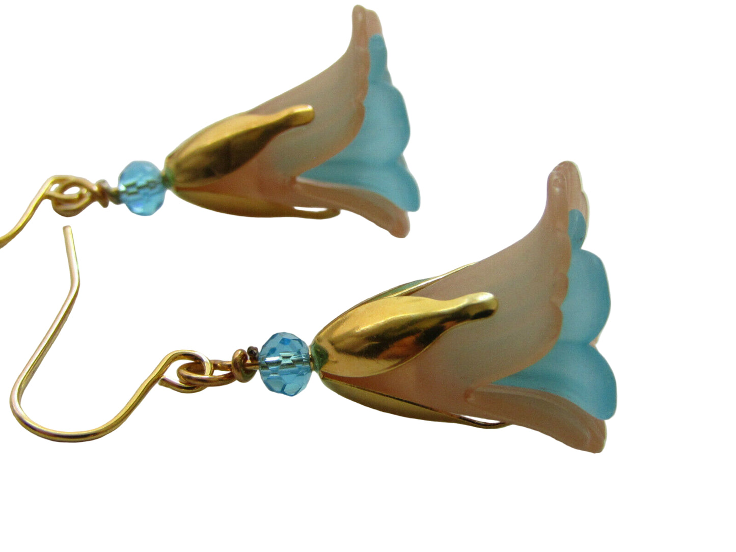 Flower Earrings Beige/Blue Tulip Cala Lily Gold Dangle Earrings Usa Handmade2 - Bad Apple Designs Jewelry