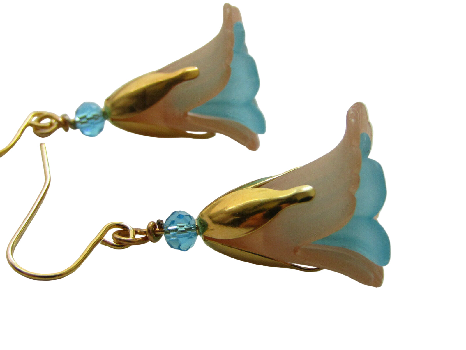 Flower Earrings Beige/Blue Tulip Cala Lily Gold Dangle Earrings Usa Handmade2 - Bad Apple Designs Jewelry
