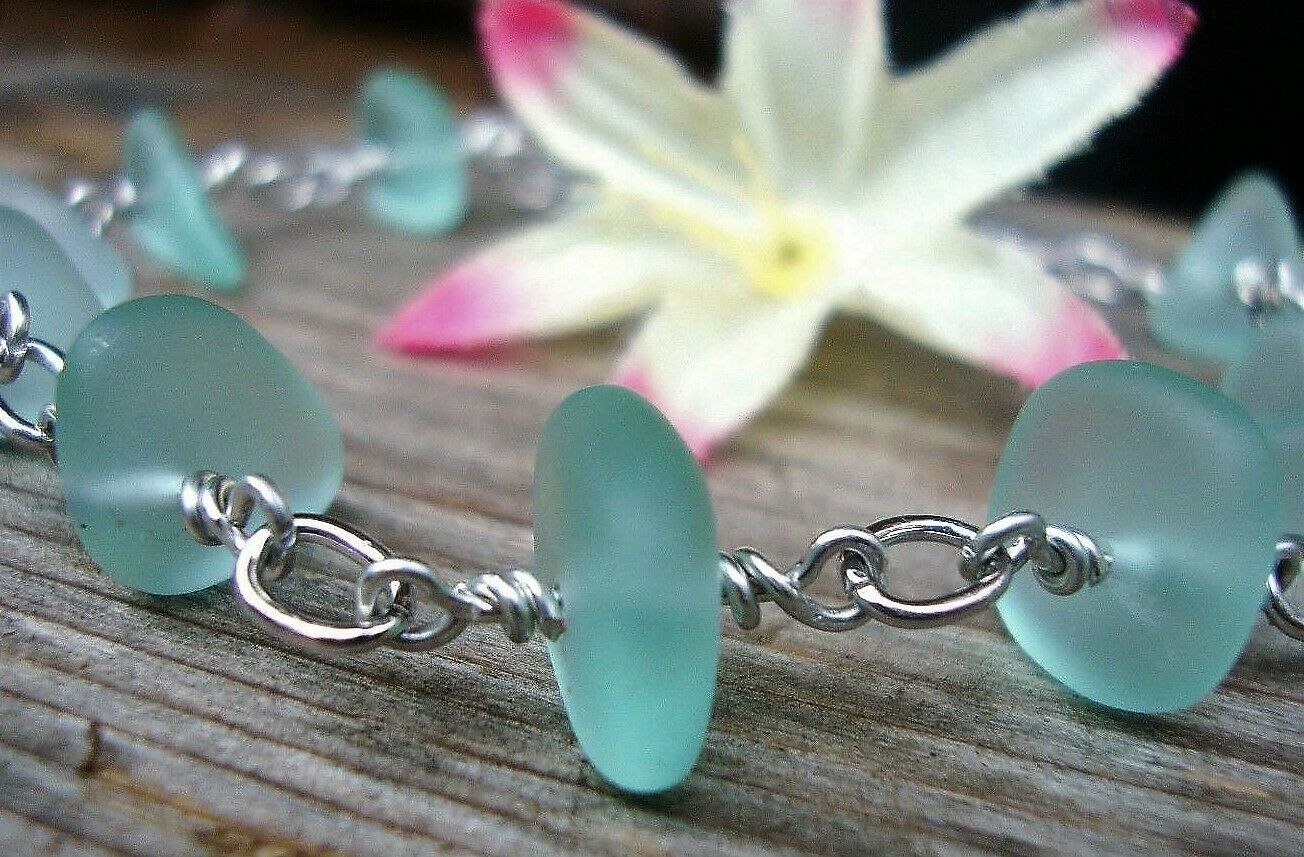 Sea Glass Silver Chain Bracelet 