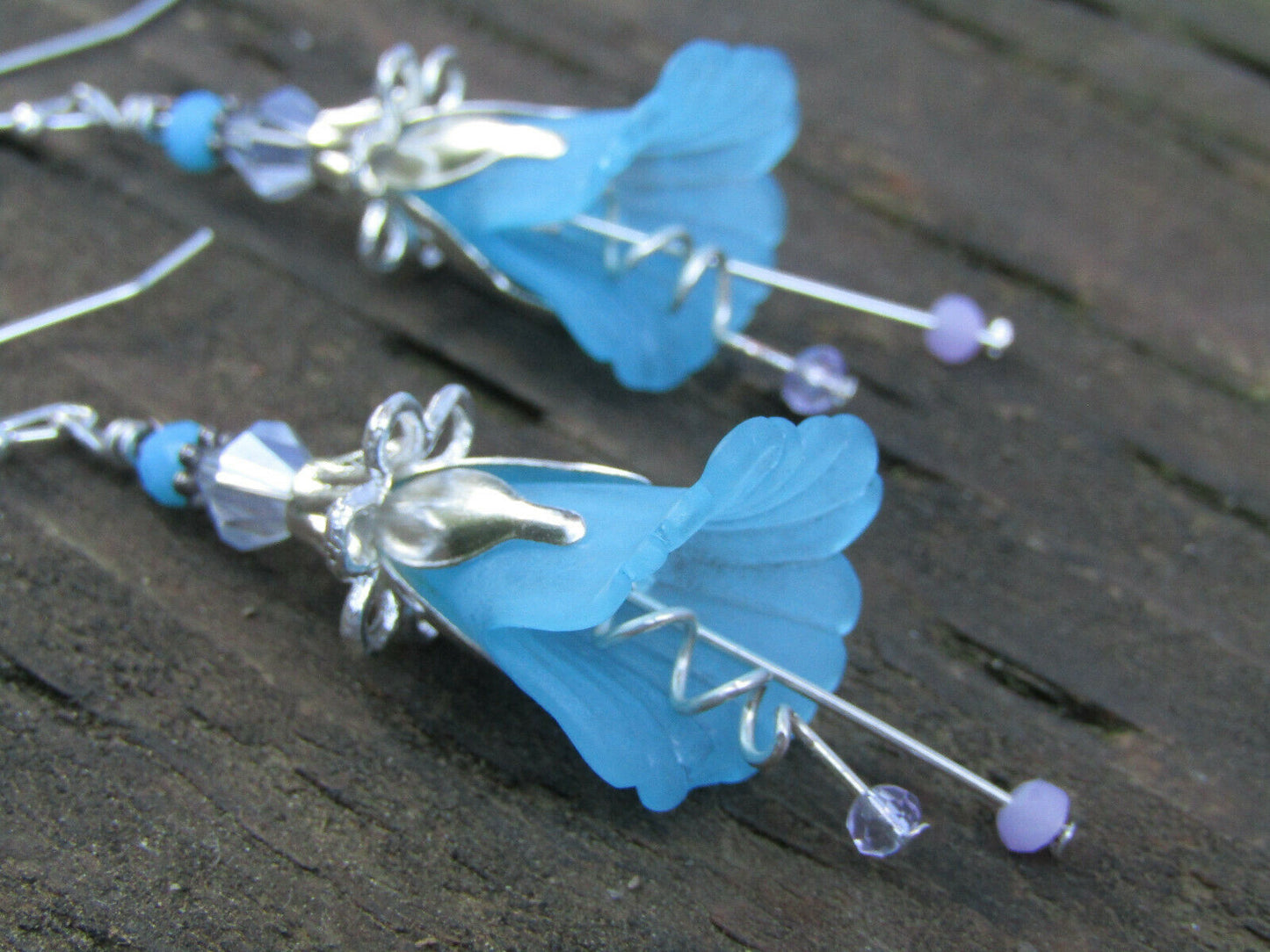 Flower Earrings Blue Tulip Cala Lily Silver Dangle Earrings Usa Handmade - Bad Apple Designs Jewelry