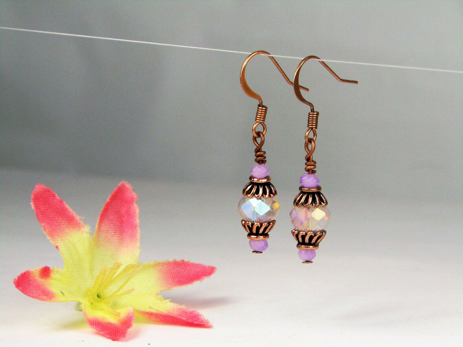 Faceted Tanzanite Purple Crystal Antique Copper Dangle Earrings USA HANDMADE - Bad Apple Designs Jewelry