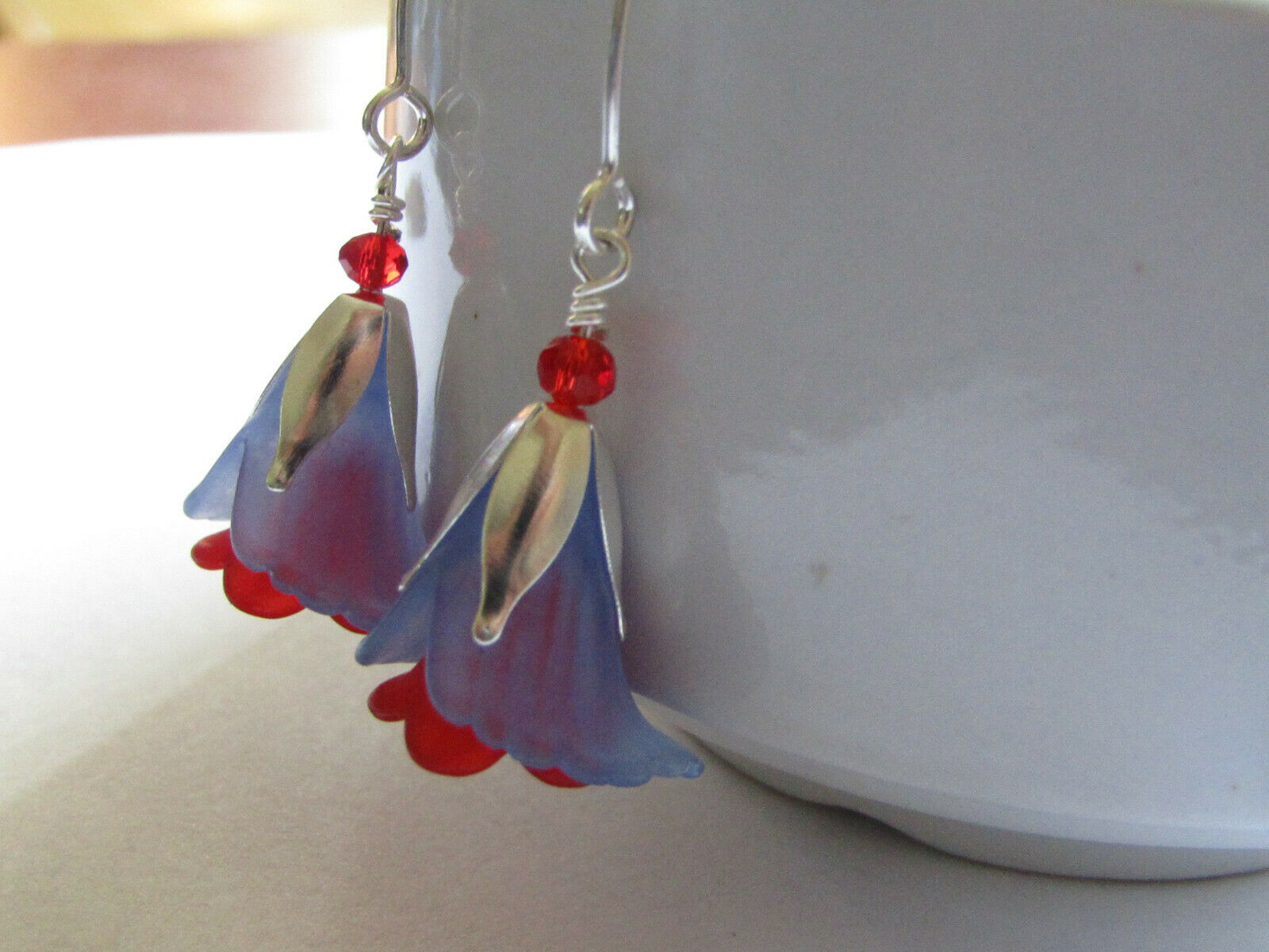 Flower Earrings Blue Red Tulip Cala Lily Silver Dangle Earrings Usa Handmade2 - Bad Apple Designs Jewelry