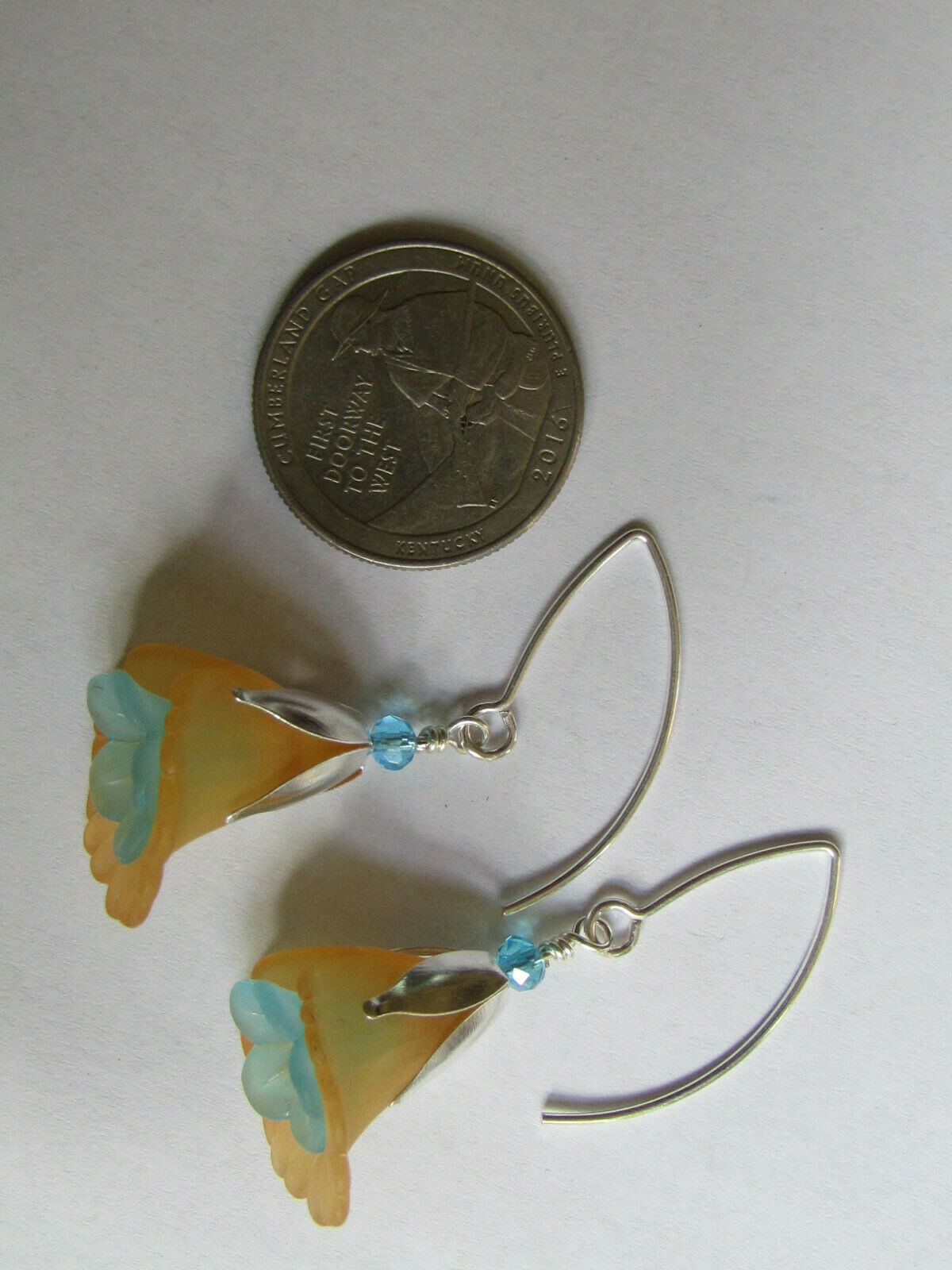 Flower Earrings Orange Blue Tulip Cala Lily Silver Dangle Earrings Usa Handmade - Bad Apple Designs Jewelry