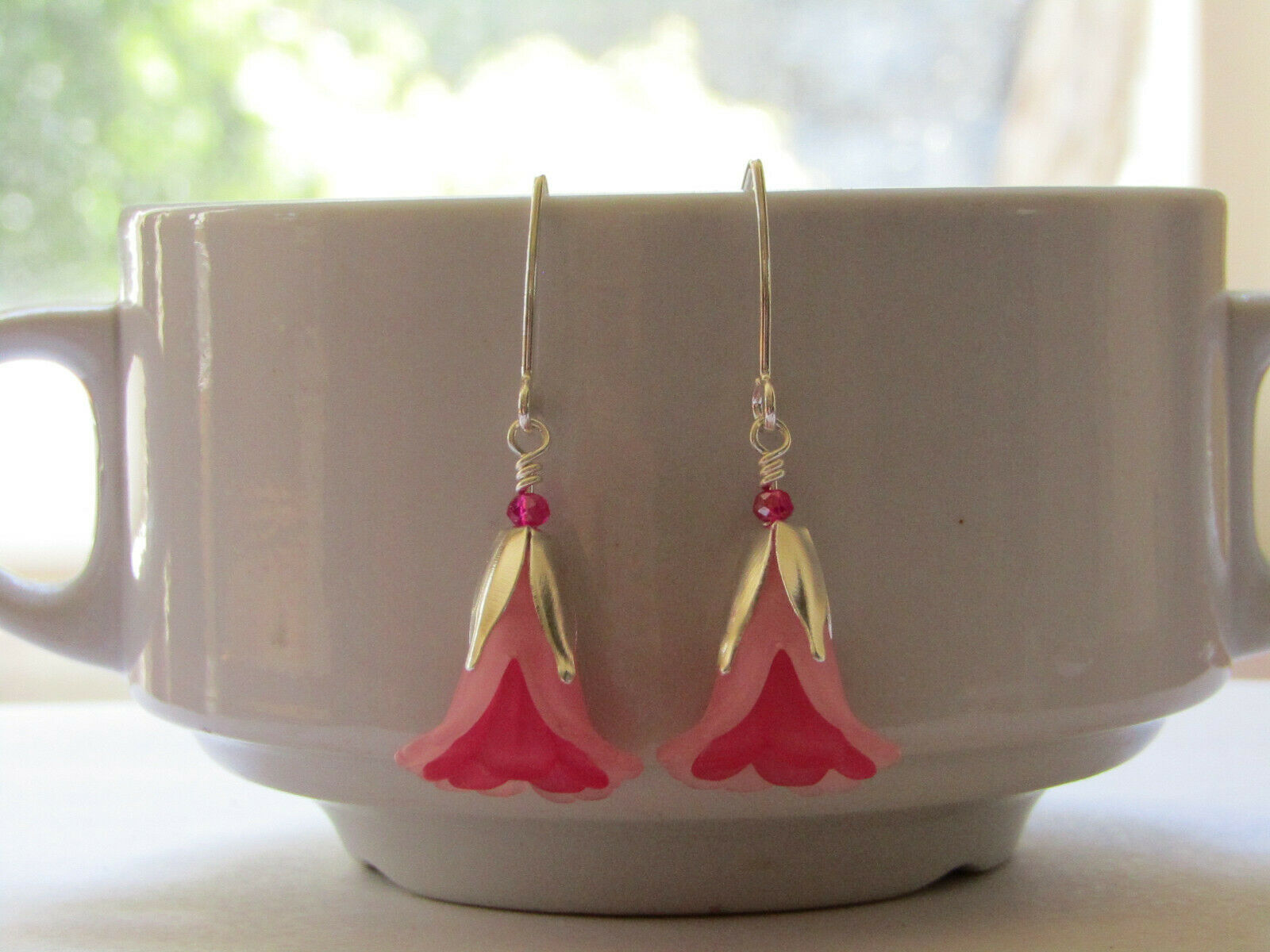 Flower Earrings Pink Tulip Cala Lily Silver Dangle Earrings Usa Handmade - Bad Apple Designs Jewelry