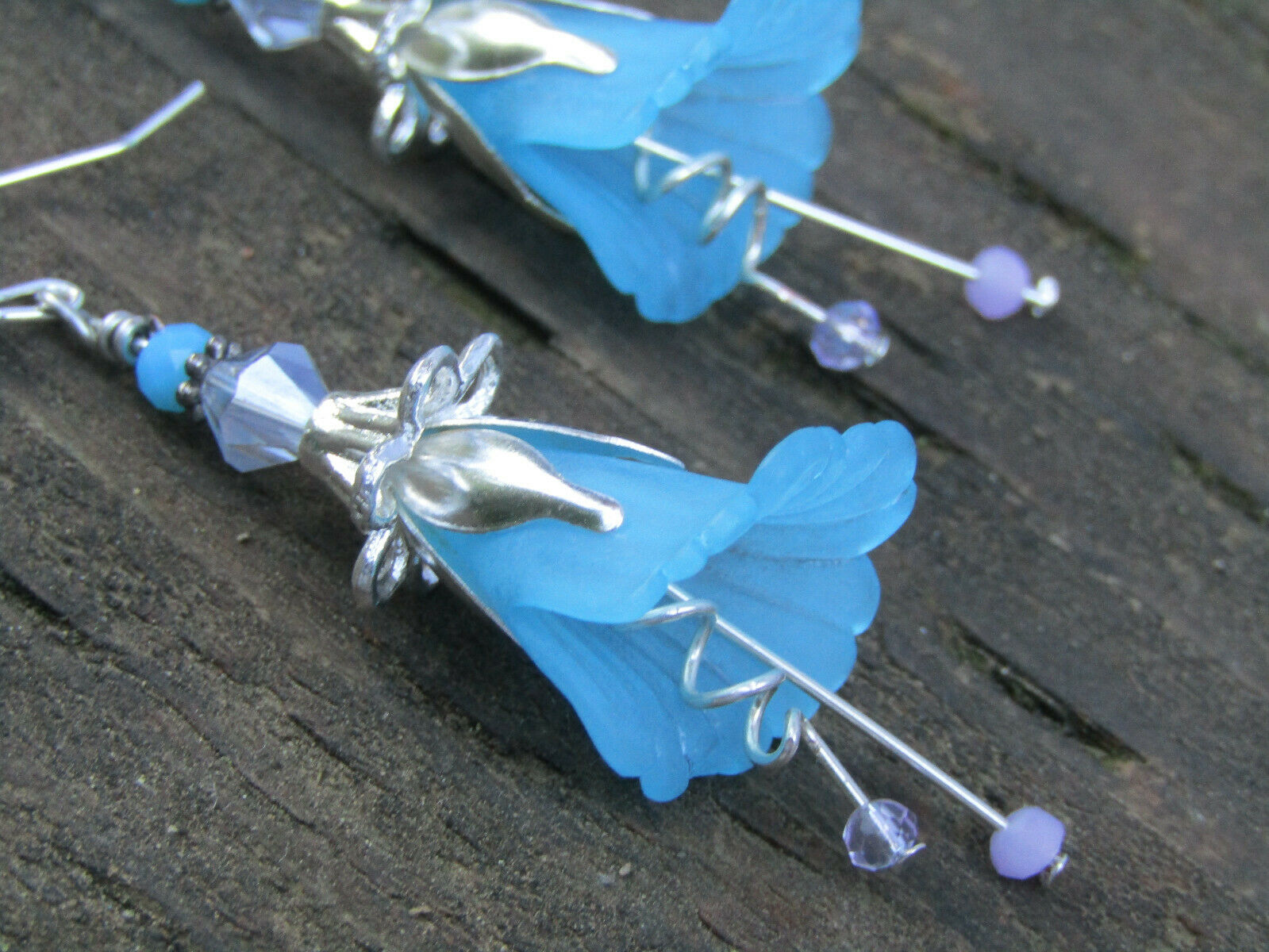 Flower Earrings Blue Tulip Cala Lily Silver Dangle Earrings Usa Handmade - Bad Apple Designs Jewelry