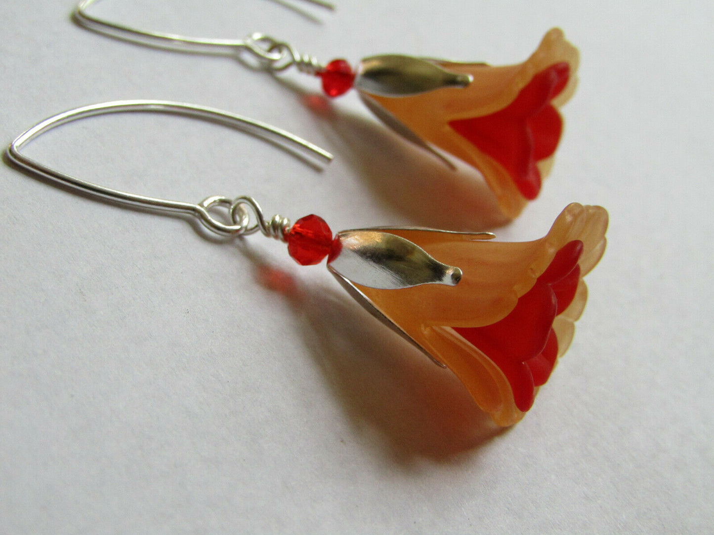 Flower Earrings Orange Red Tulip Cala Lily Silver Dangle Earrings Usa Handmade2 - Bad Apple Designs Jewelry