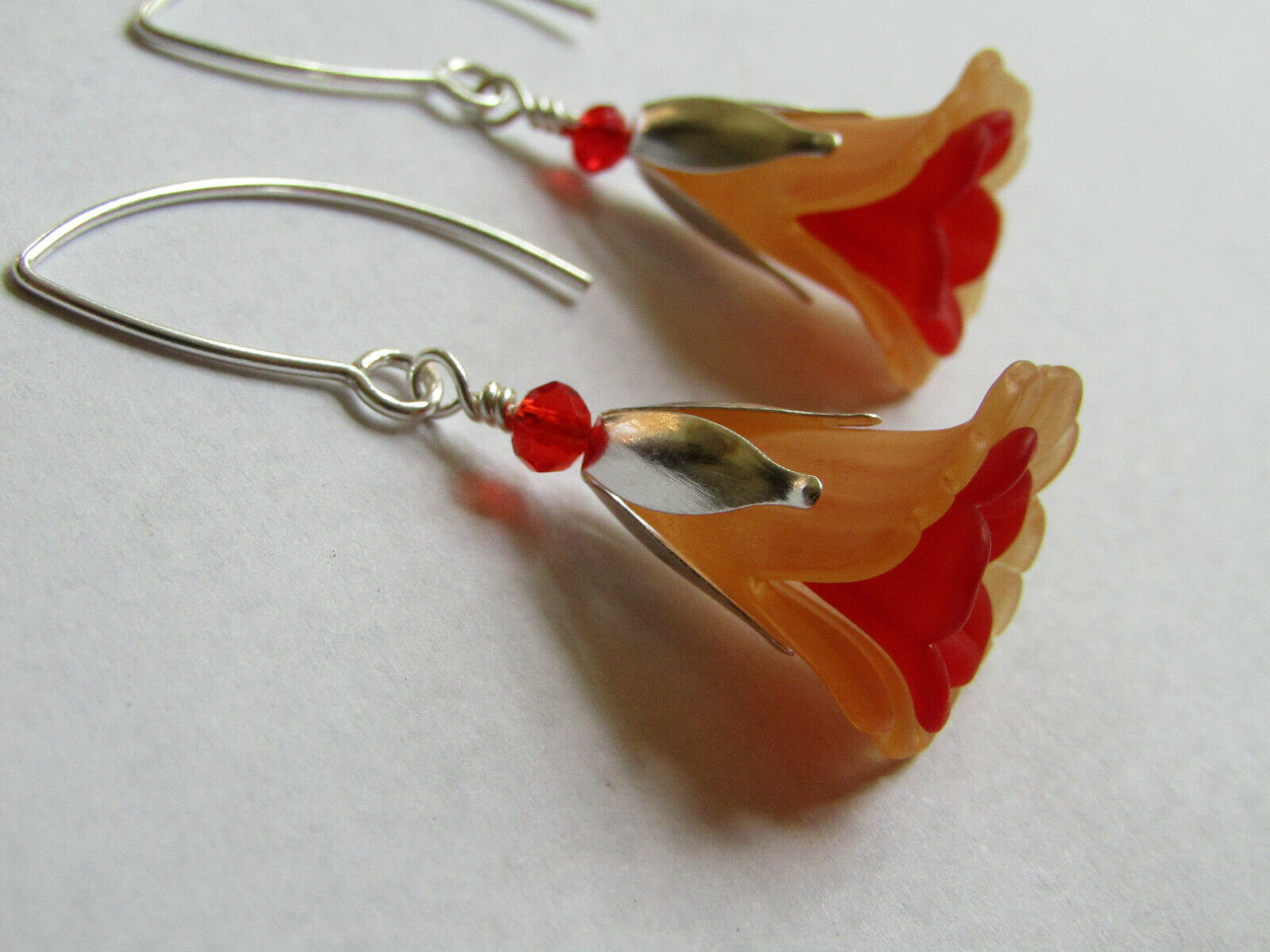 Flower Earrings Orange Red Tulip Cala Lily Silver Dangle Earrings Usa Handmade2 - Bad Apple Designs Jewelry