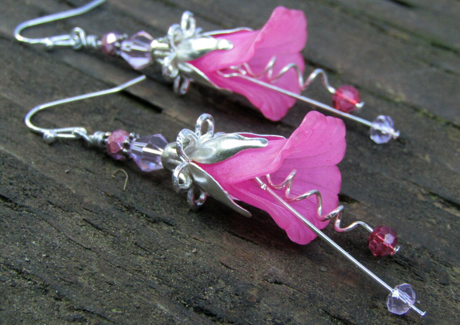Flower Earrings Rose Pink Tulip Cala Lily Silver Dangle Earrings Usa Handmade - Bad Apple Designs Jewelry