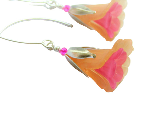 Flower Earrings Orange Pink Tulip Cala Lily Silver Dangle Earrings Usa Handmade2 - Bad Apple Designs Jewelry