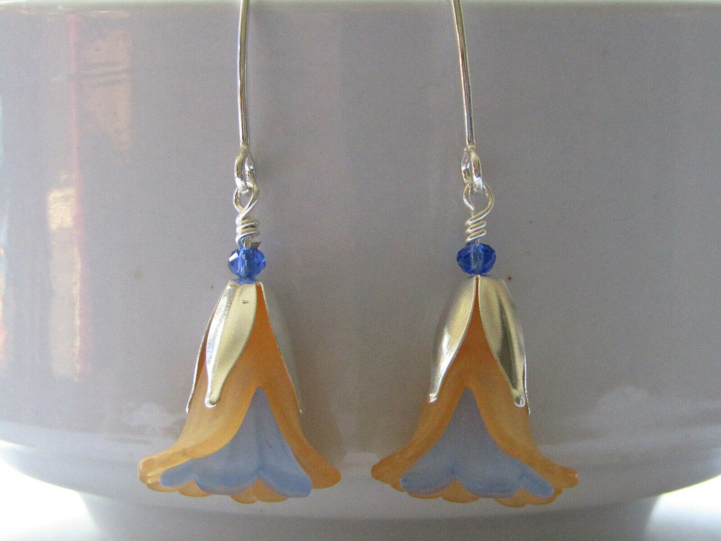 Flower Earrings Orange Blue Tulip Cala Lily Silver Dangle Earrings Usa Handmade2 - Bad Apple Designs Jewelry