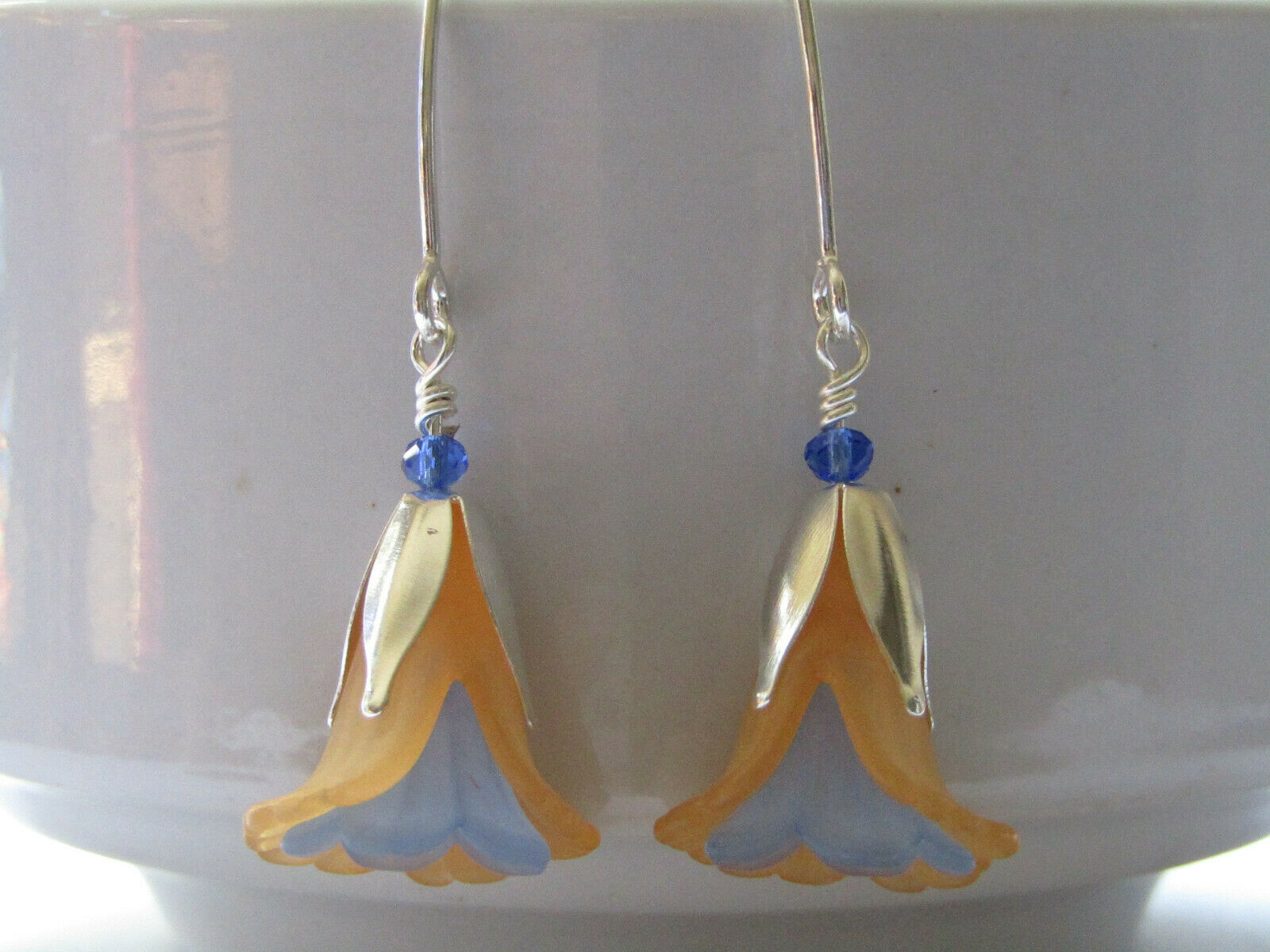 Flower Earrings Orange Blue Tulip Cala Lily Silver Dangle Earrings Usa Handmade2 - Bad Apple Designs Jewelry