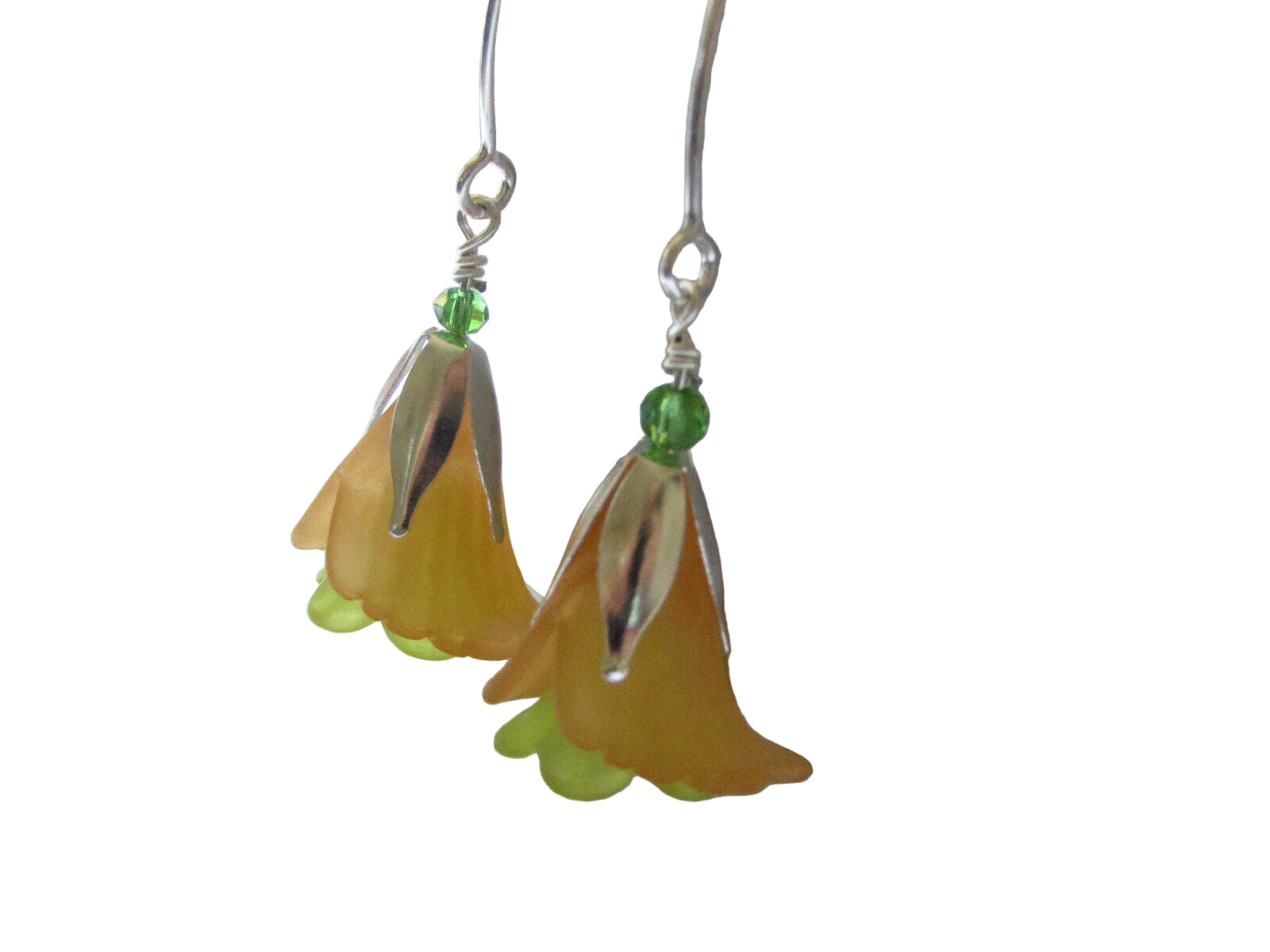 Flower Earrings Orange Green Tulip Cala Lily Silver Dangle Earrings Usa Handmade - Bad Apple Designs Jewelry