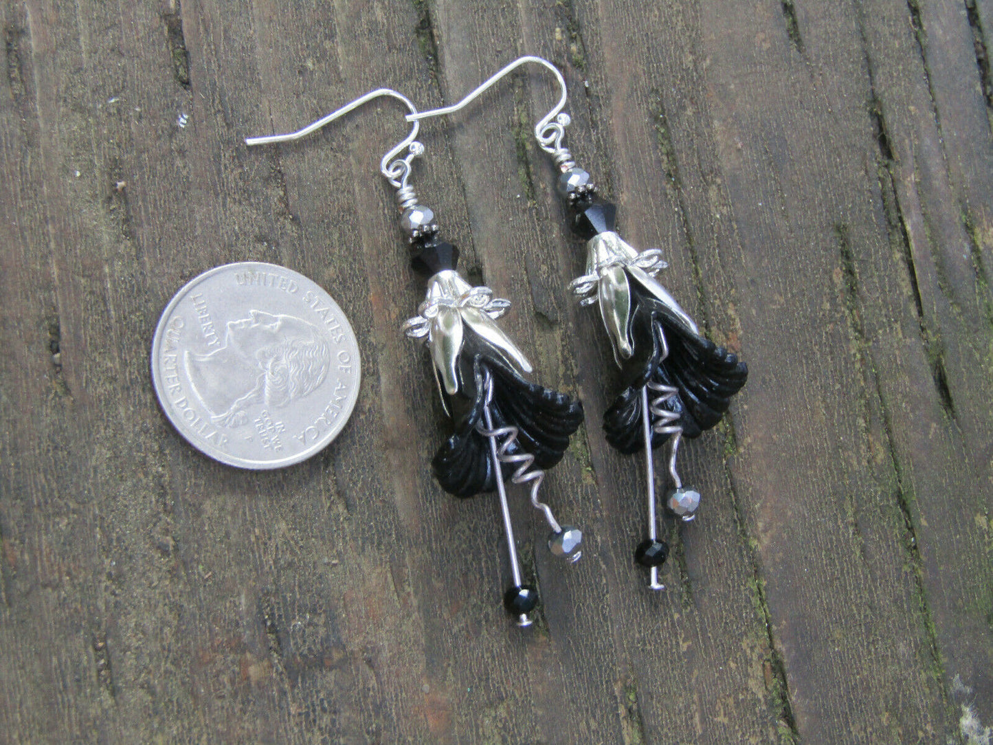 Flower Earrings Black Tulip Cala Lily Silver Dangle Earrings Usa Handmade - Bad Apple Designs Jewelry