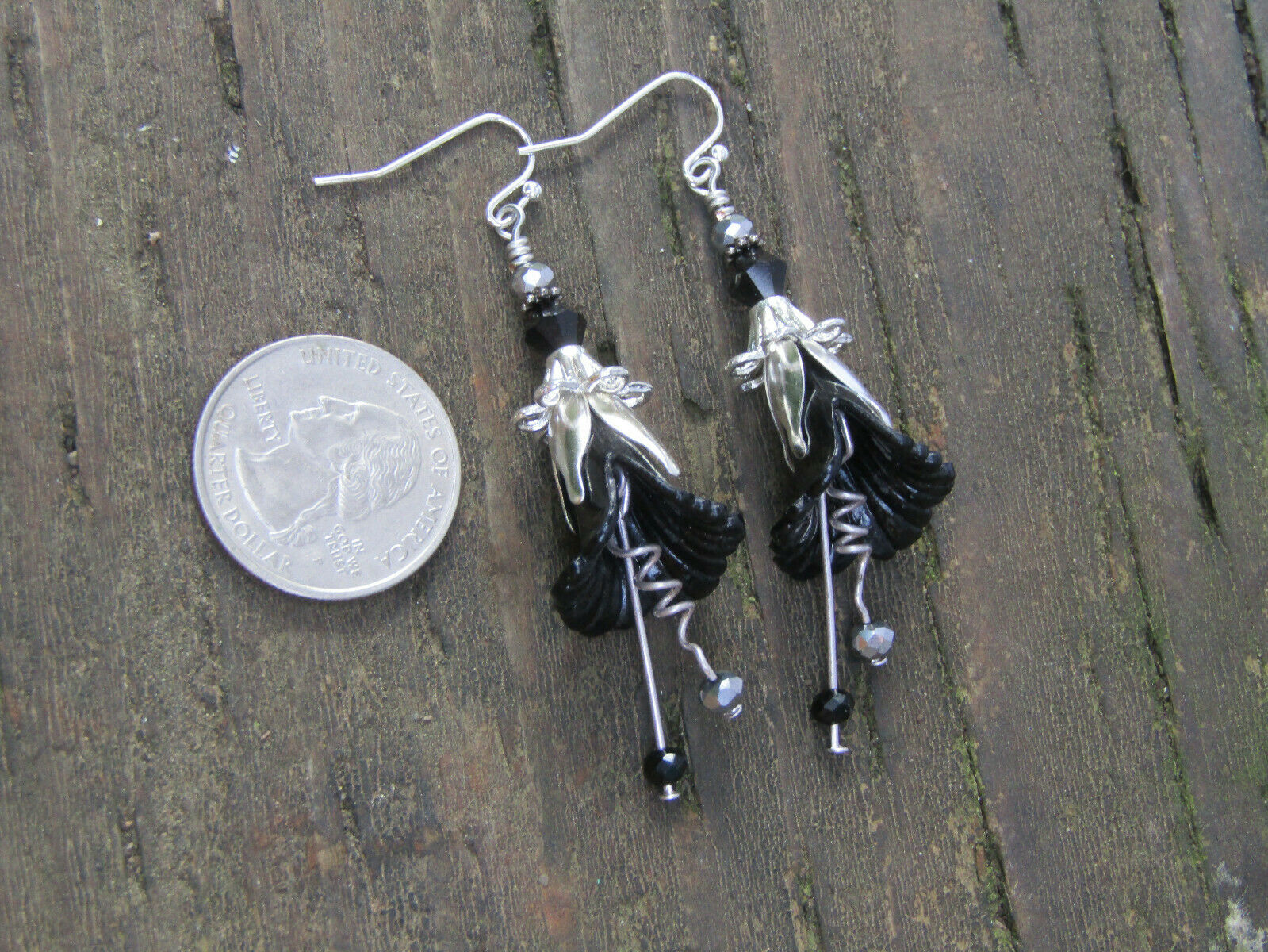 Flower Earrings Black Tulip Cala Lily Silver Dangle Earrings Usa Handmade - Bad Apple Designs Jewelry