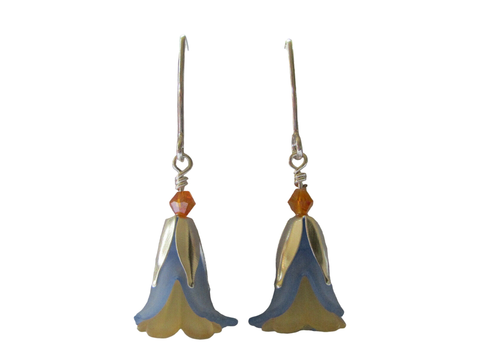 FLOWER EARRINGS Blue OrangeTulip Cala Lily Silver Dangle Earrings USA HANDMADE2 - Bad Apple Designs Jewelry