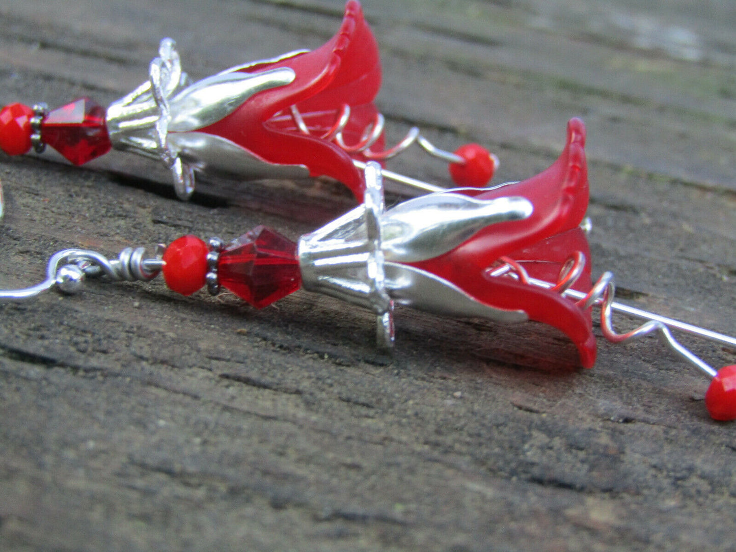 Flower Earrings Red Tulip Cala Lily Silver Dangle Earrings Usa Handmade - Bad Apple Designs Jewelry