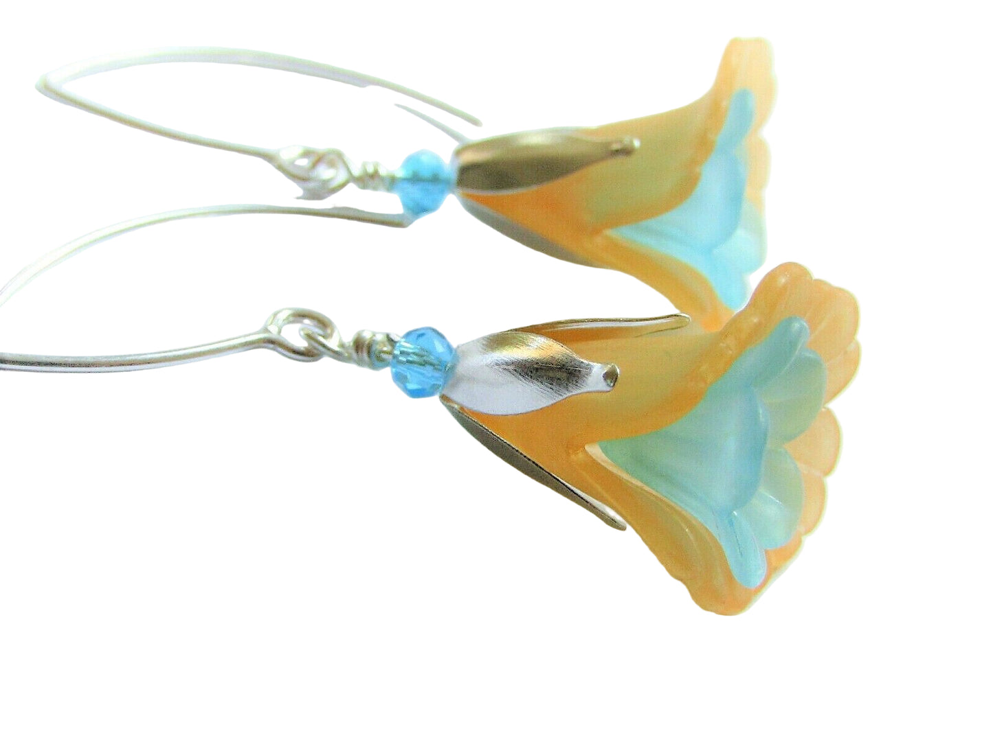 Flower Earrings Orange Blue Tulip Cala Lily Silver Dangle Earrings Usa Handmade - Bad Apple Designs Jewelry