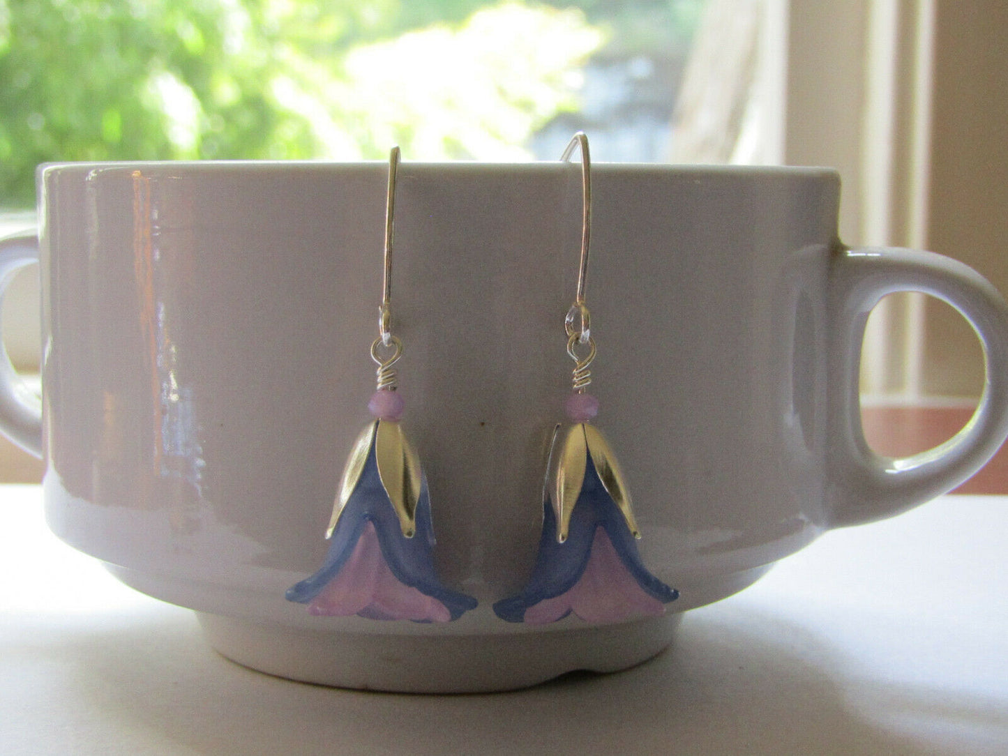 Flower Earrings Blue Purple Tulip Cala Lily Silver Dangle Earrings Usa Handmade2 - Bad Apple Designs Jewelry