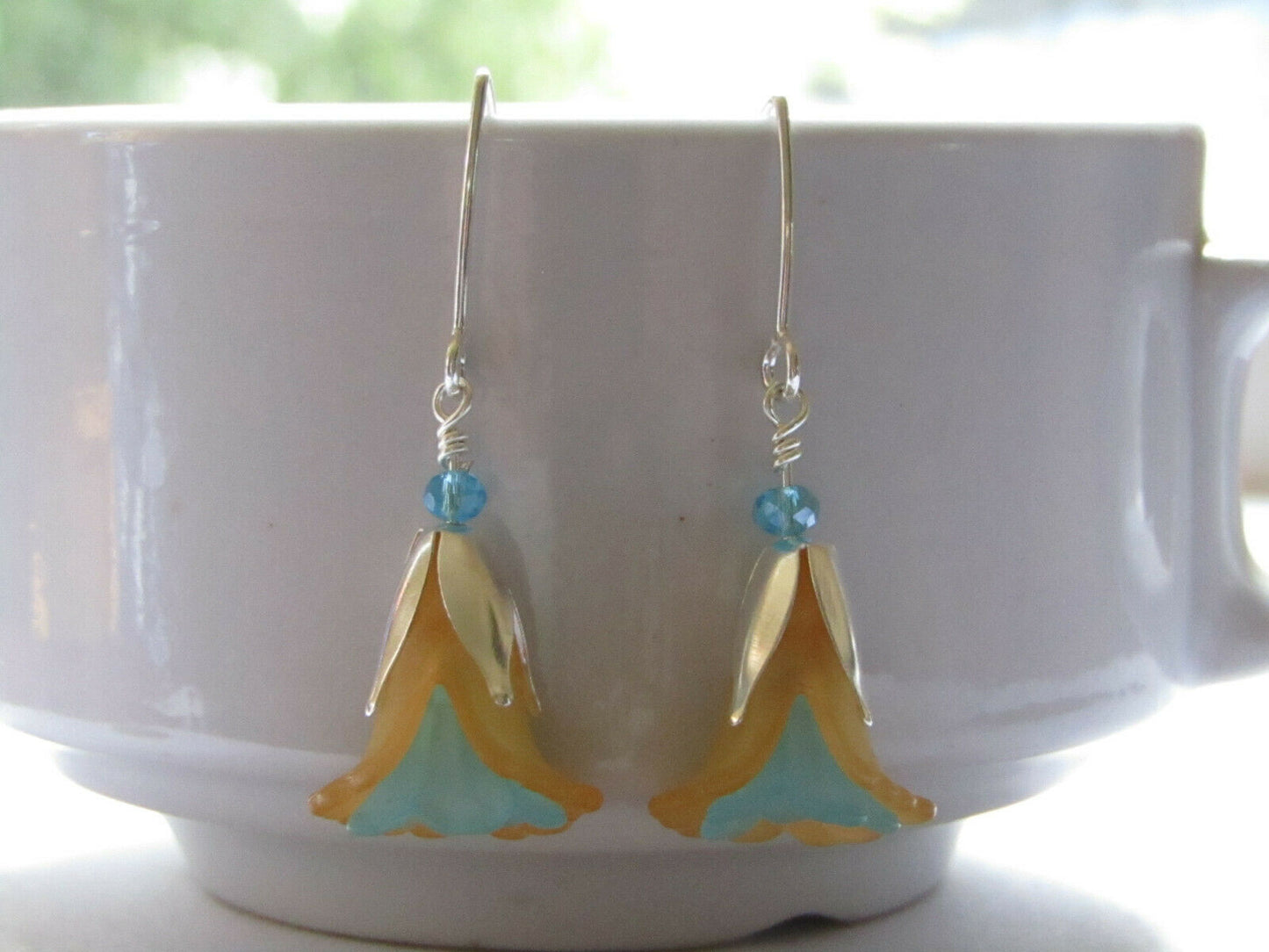 Flower Earrings Orange Blue Tulip Cala Lily Silver Dangle Earrings Usa Handmade - Bad Apple Designs Jewelry
