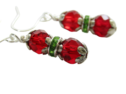 Red Crystal Christmas Earrings