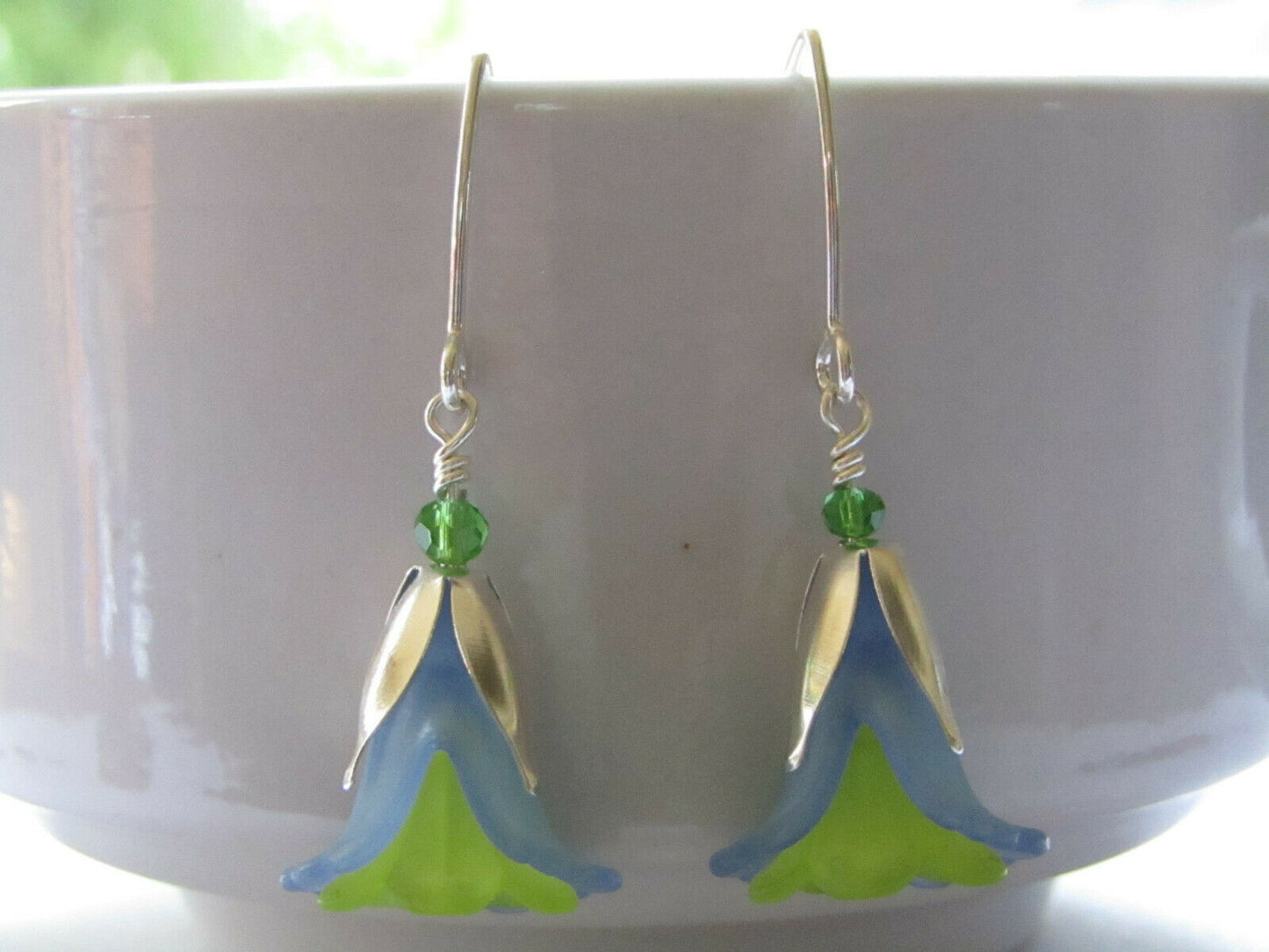 FLOWER EARRINGS Blue Green Tulip Cala Lily Silver Dangle Earrings USA HANDMADE2 - Bad Apple Designs Jewelry