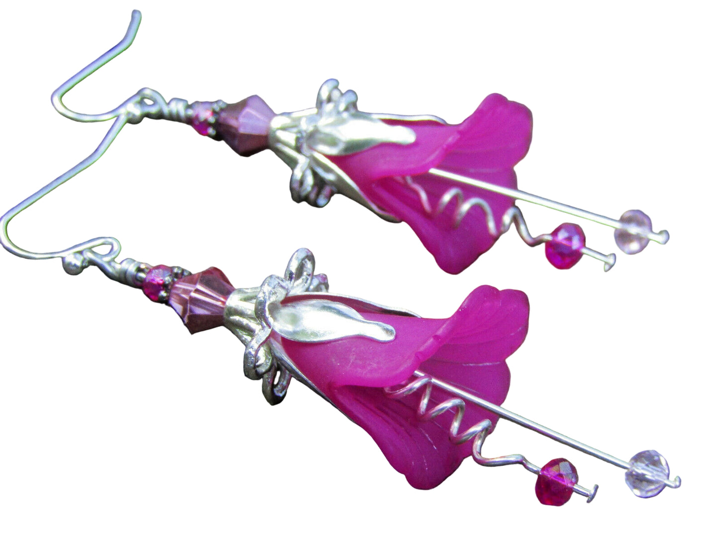Flower Earrings Pink Tulip Cala Lily Silver Dangle Earrings Usa Handmade - Bad Apple Designs Jewelry