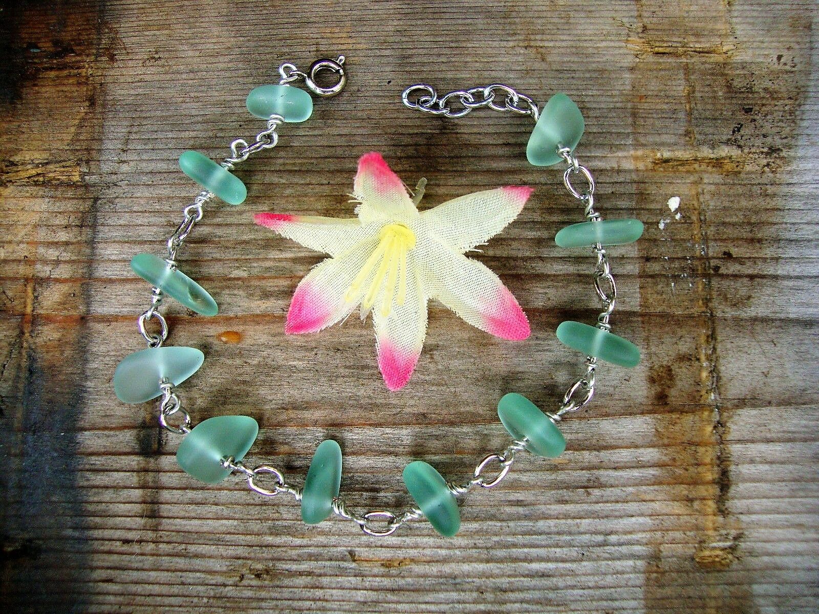 Sea Glass Silver Link Chain Bracelet